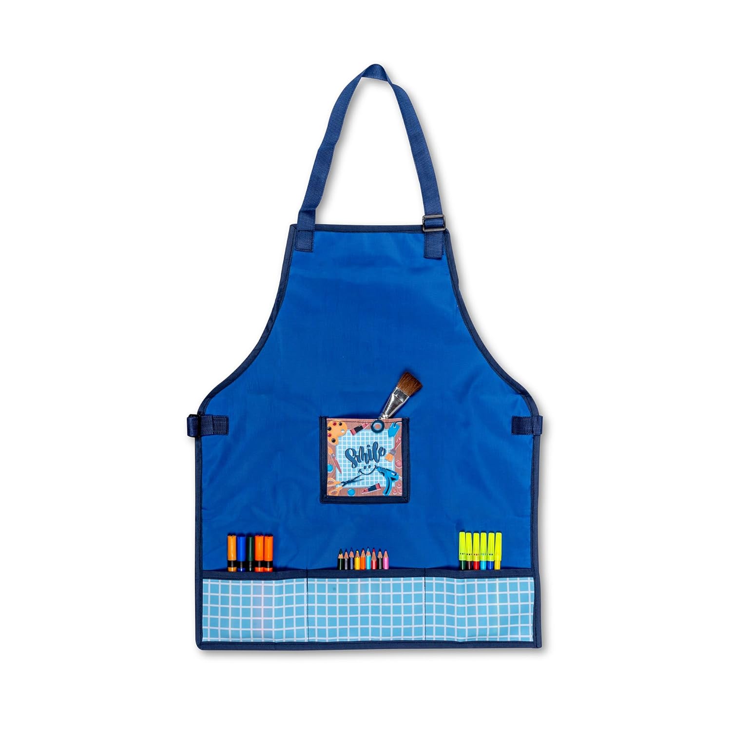 Echo Boomers Blue Multipurpose Teens Waterpoof Washable Apron with 4 pockets for Cooking, Art Painting and School (7 to 14 yrs- 23x18)