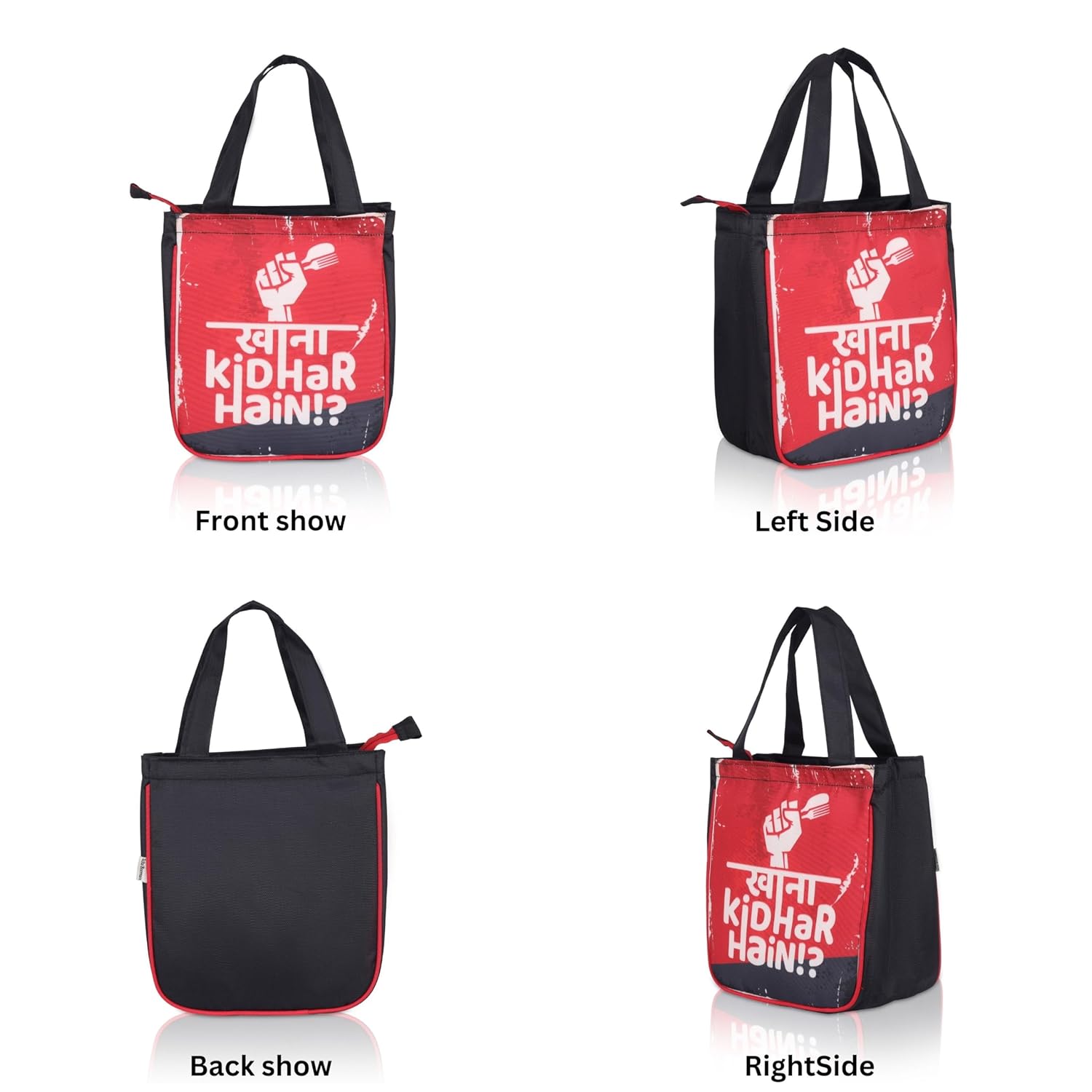 Echo Boomers Red Khana Printed Lunch Bag- Insulated, Spacious & Stylish for School, Work, or Outings