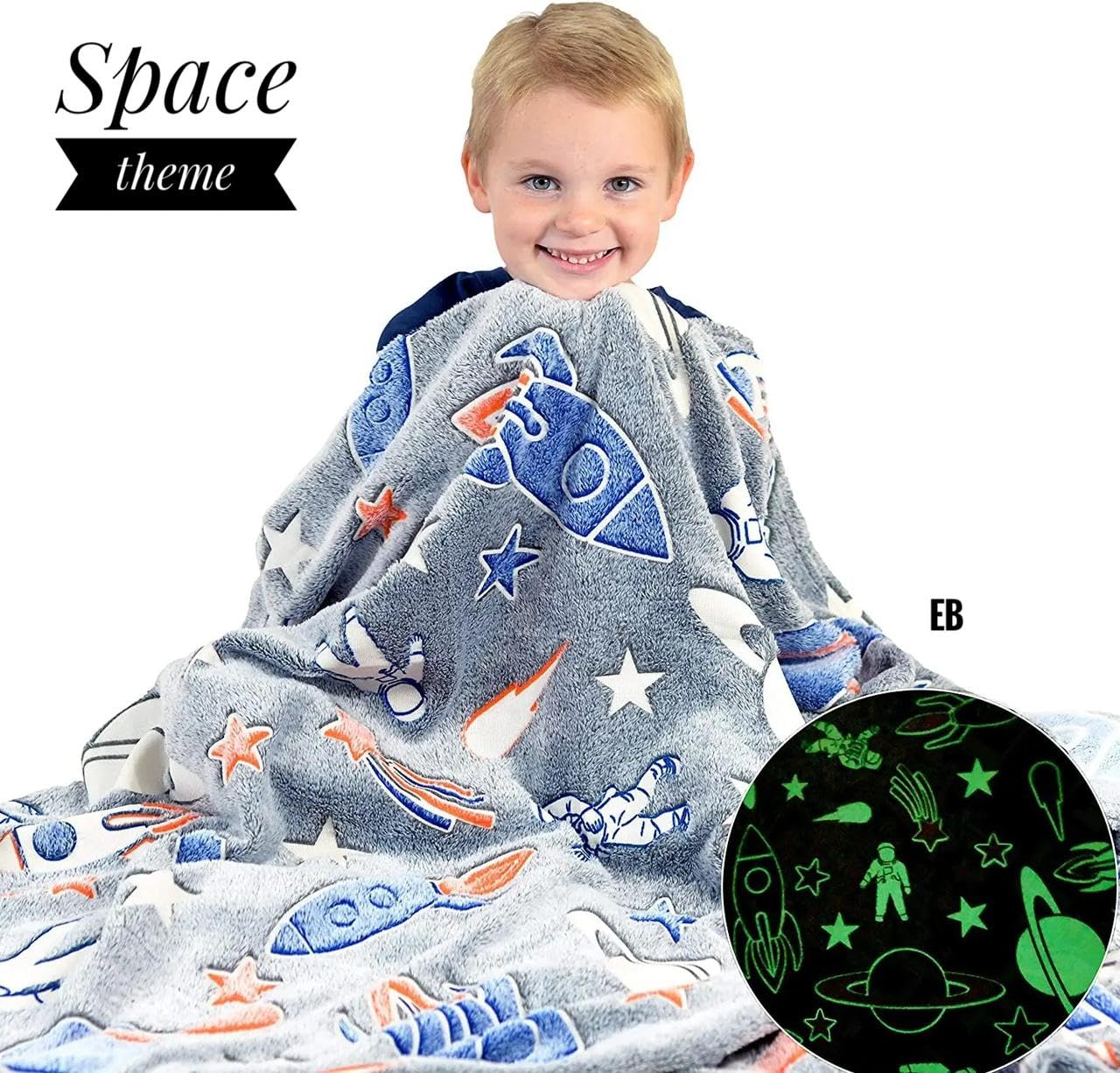 Space Glow in The Dark Blanket Printed Blankets for Kids, Light Weight Soft Cozy All Season Blankets for Baby Boys & Girls Pack of 1 Grey Star-Big (60x80 inches)