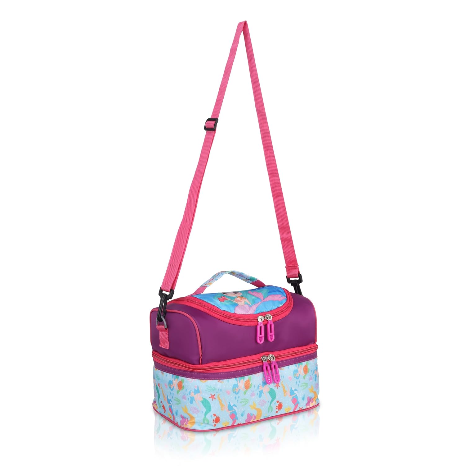 Echo Boomers Maroon Mermaid Printed Double Layer Insulated Tiffin Lunch Bag with Detachable Strap