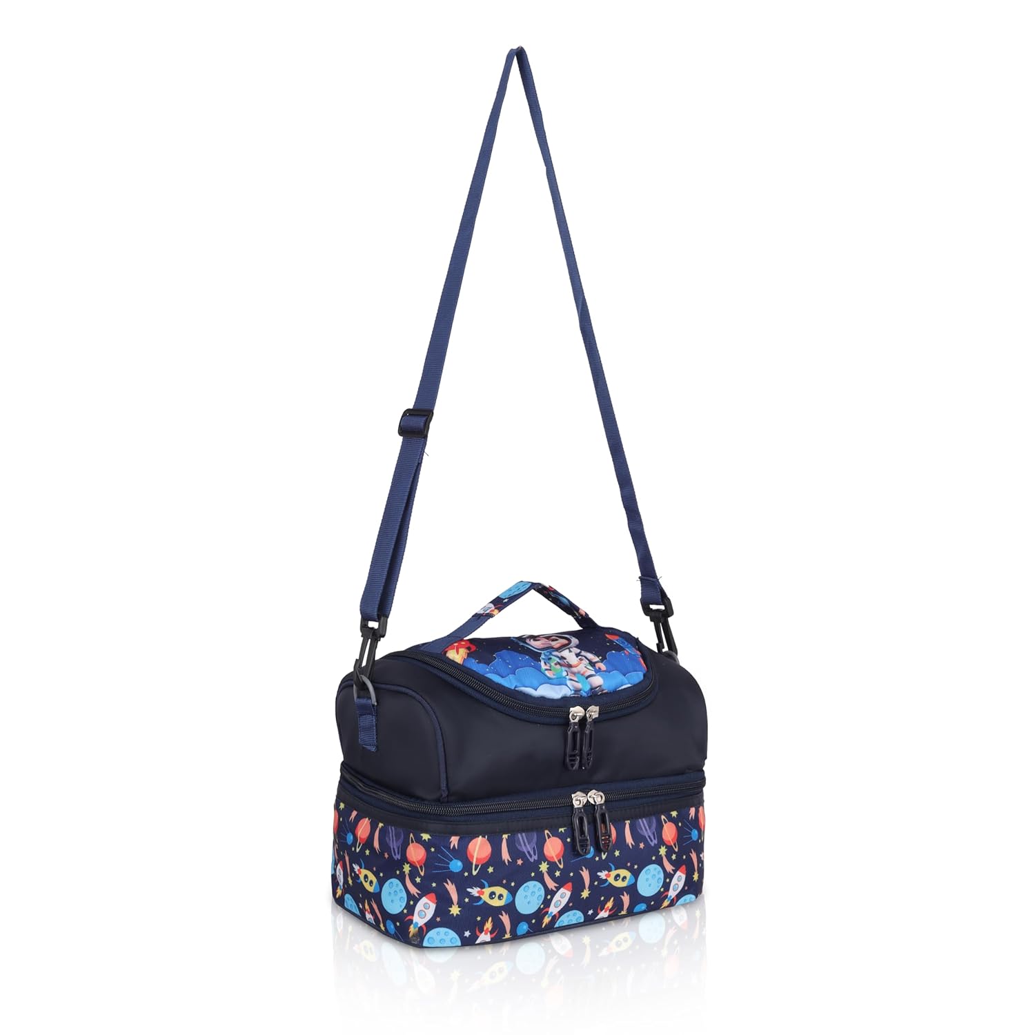 Echo Boomers Blue Space Printed Double Layer Insulated Tiffin Lunch Bag with Detachable Strap