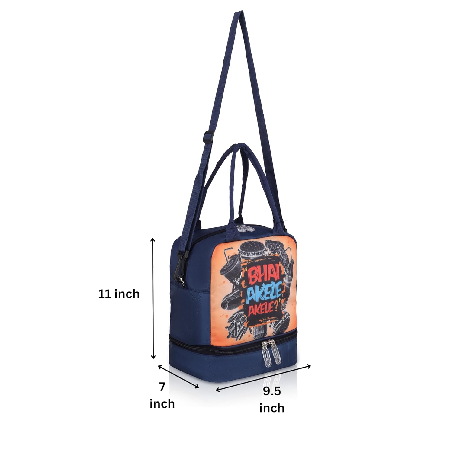 Echo Boomers Double Layer Tiffin Lunch Bag - Bhai Akele Akele Text Print, Insulated Tiffin Bag with Multi Pockets & Long Strap