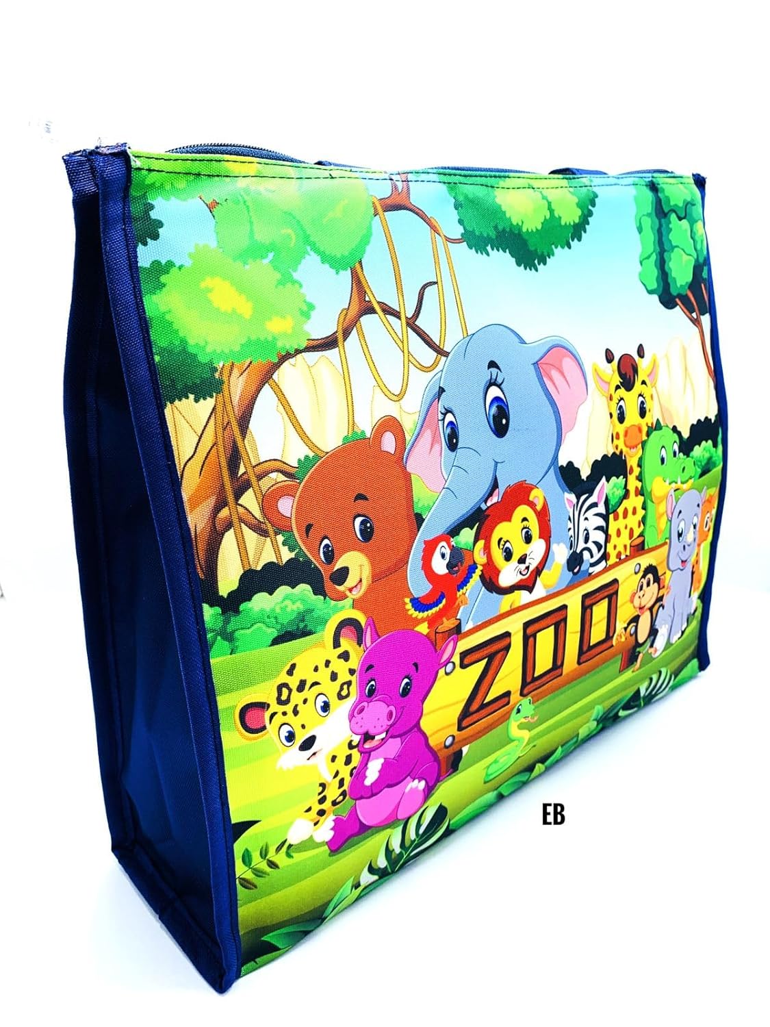 Echo Boomers Green Zoo Printed Jumbo Size Drawing/Activity Tote Bag with Multiple Pockets