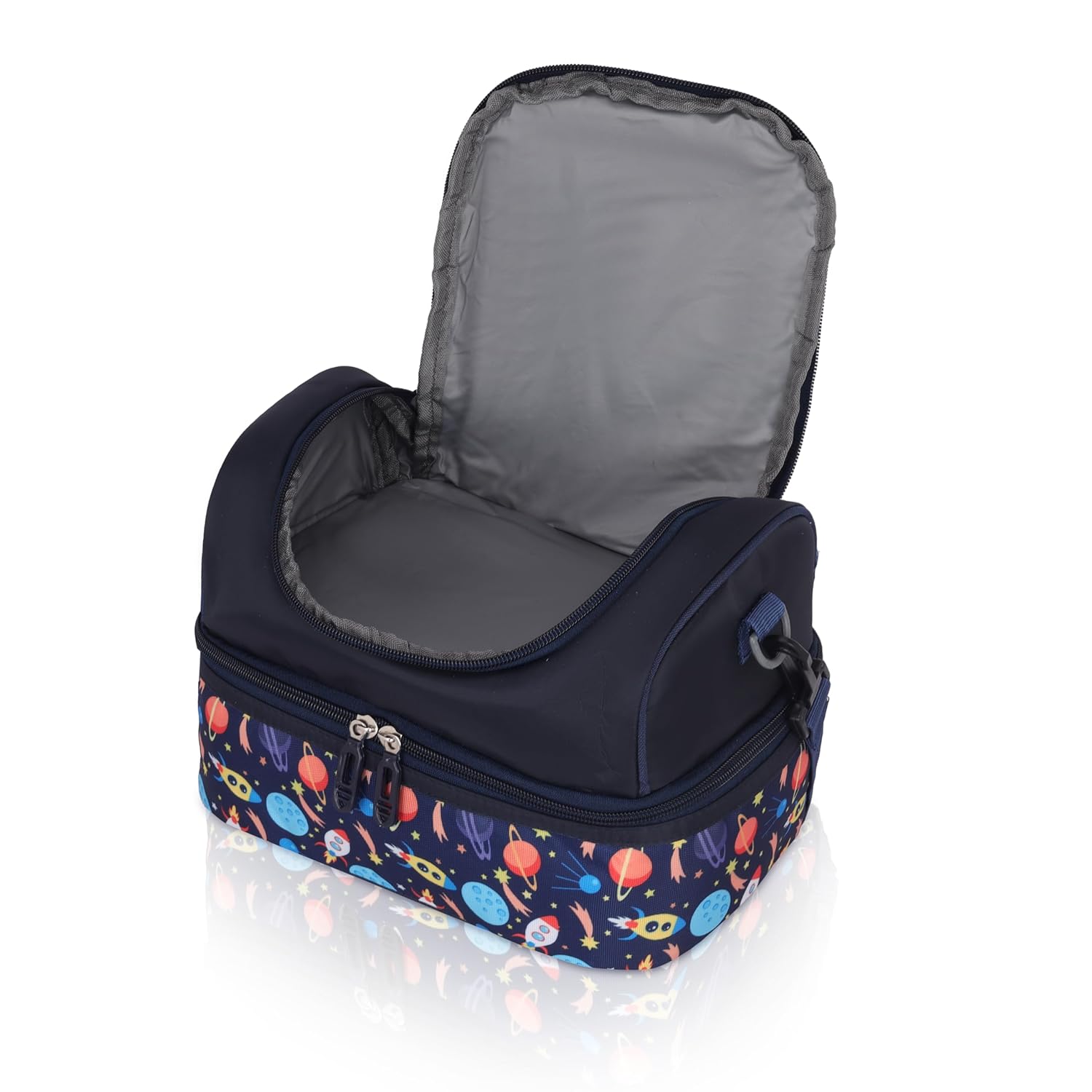 Echo Boomers Blue Space Printed Double Layer Insulated Tiffin Lunch Bag with Detachable Strap