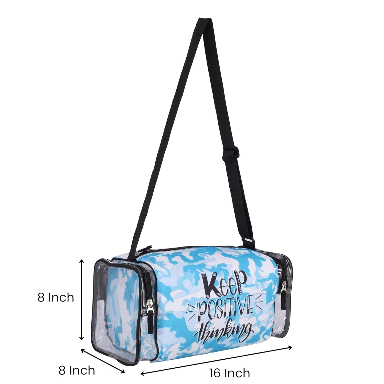 Echo Boomers Blue Camouflage Print Square Travel Duffle Gym Luggage Bag with PVC Side Compartments