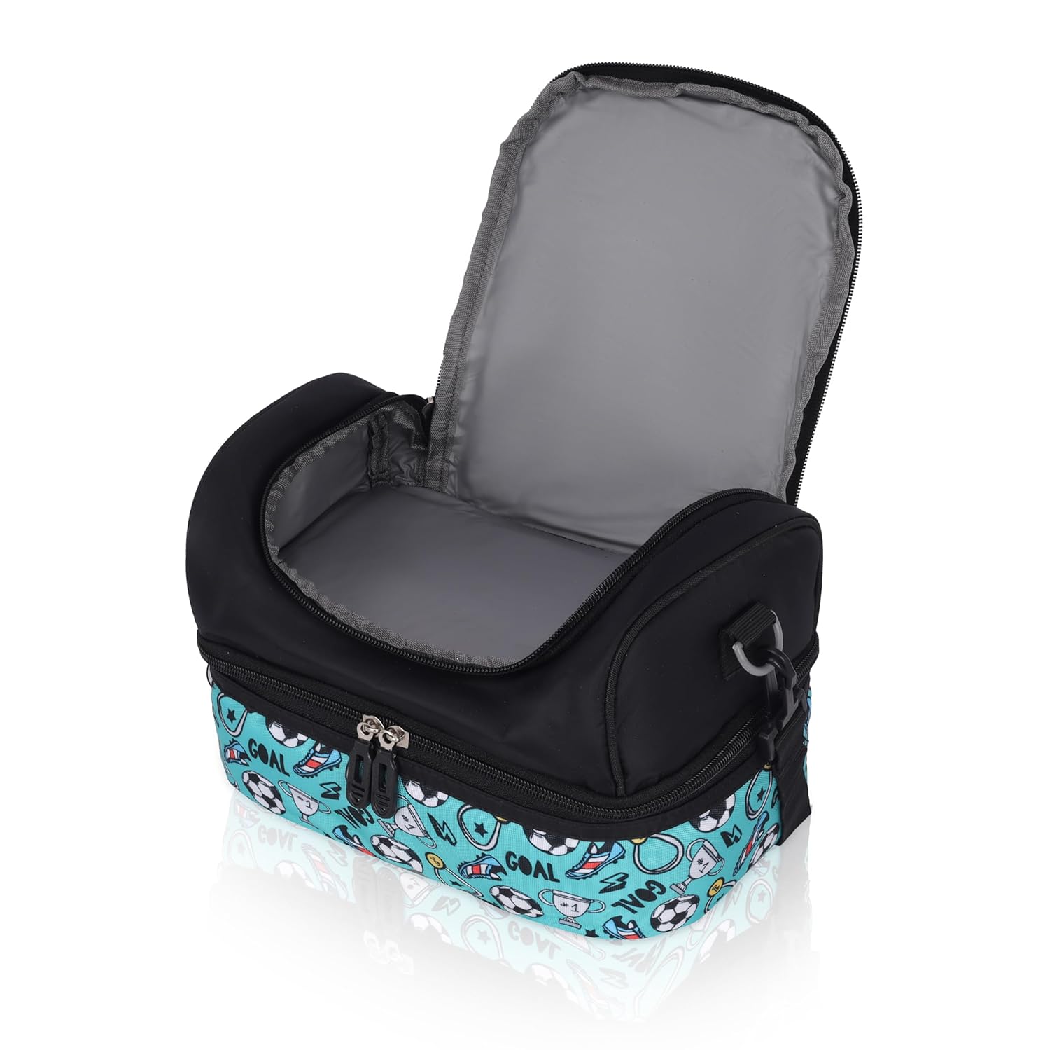 Echo Boomers Black Ball Printed Double Layer Insulated Tiffin Lunch Bag with Detachable Strap