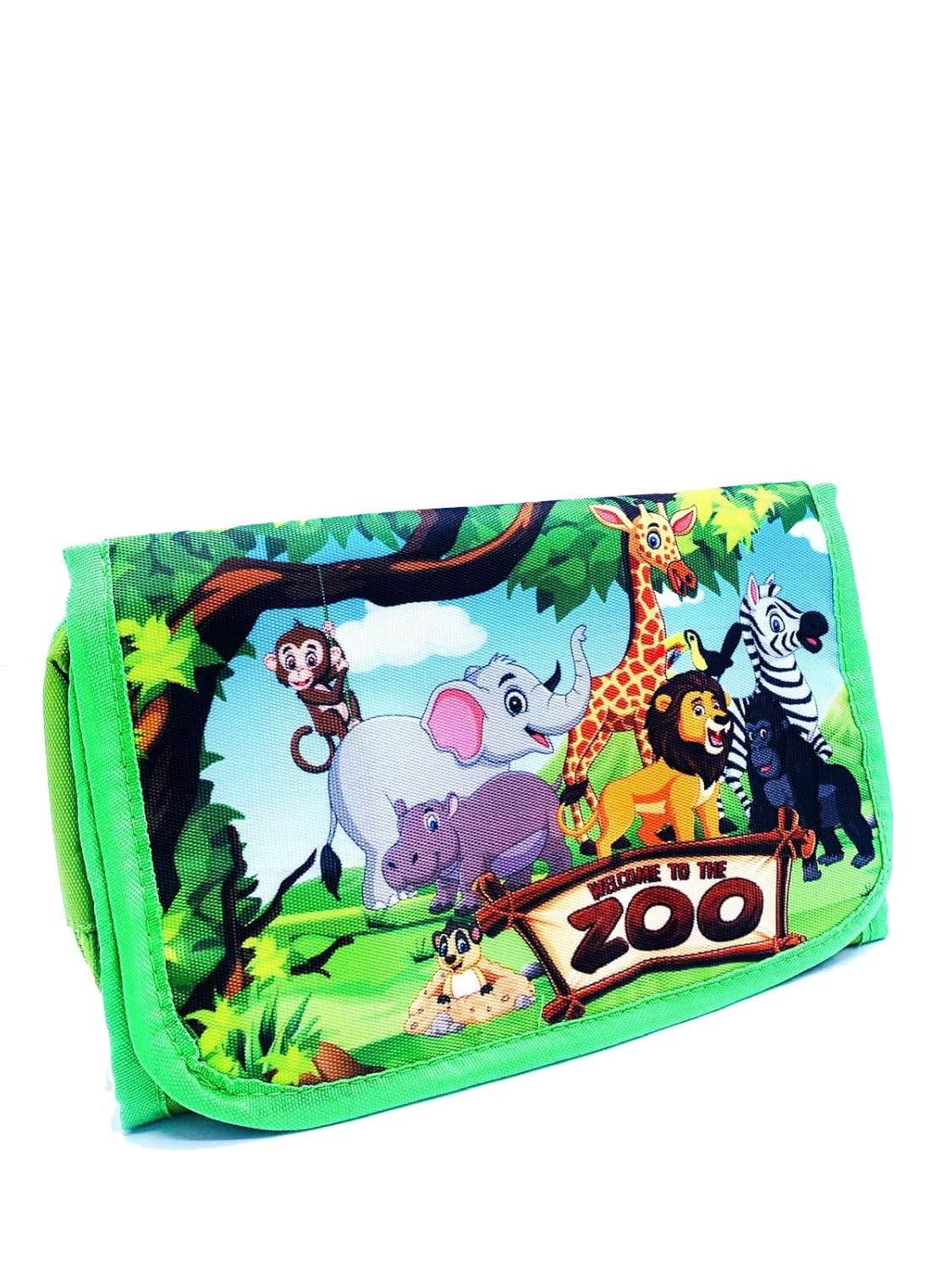 Echo Boomers Green Jungle Animal Print Flip Flap Stationery Pouch – Portable & Durable Organizer for Color Pencils, Pencils, Paint Brushes – Perfect for Artists, Students, Kids & Adults