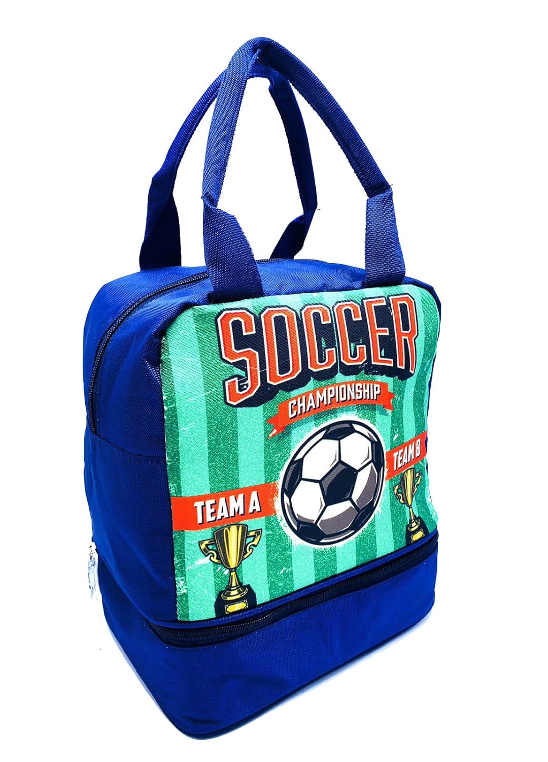 Echo Boomers Blue Soccer Printed Double Layer Insulated Tiffin Lunch Double Bag with Multi Zipper Pockets