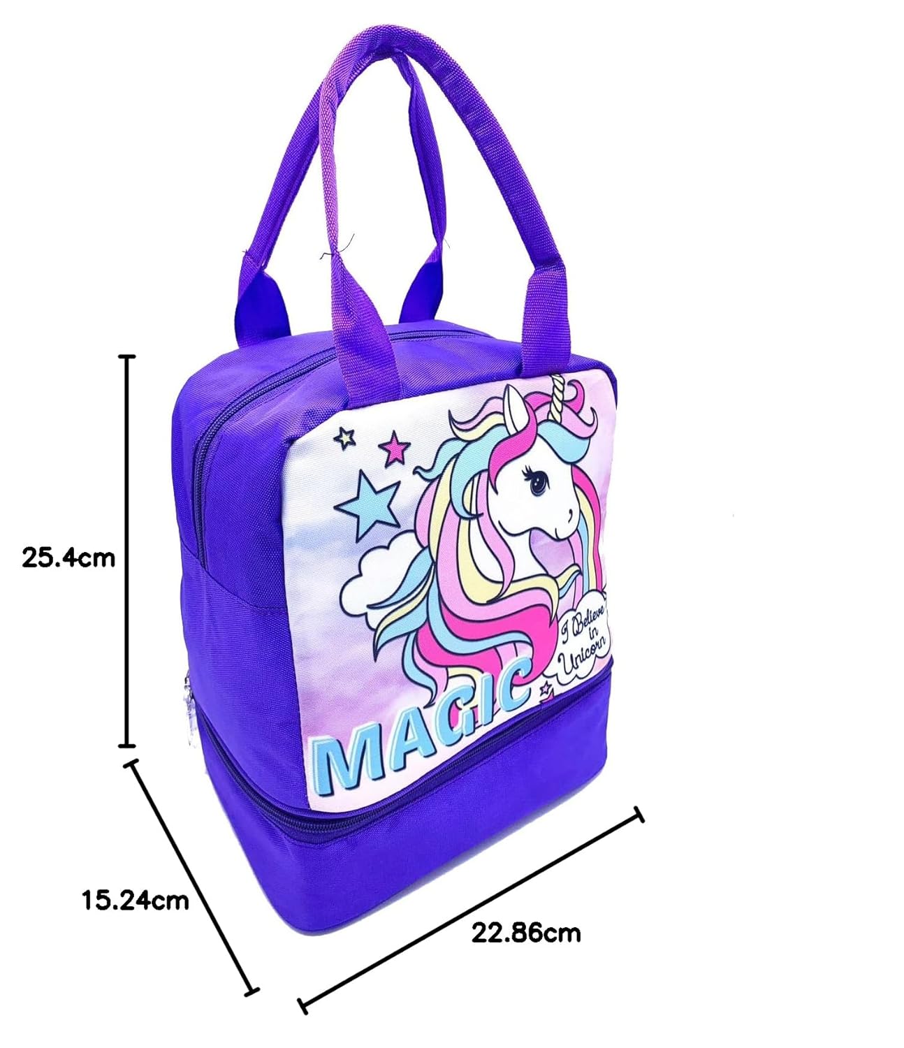 Echo Boomers Purple Unicorn Printed Double Layer Insulated Tiffin Lunch Double Bag with Multi Zipper Pockets