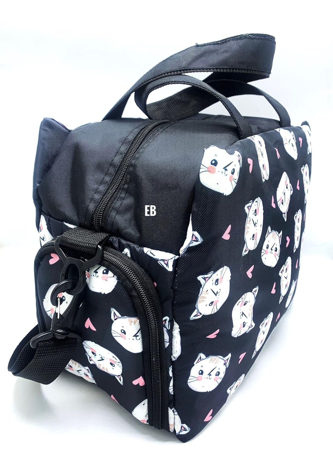 Echo Boomers White Cat Printed Travel Duffle Bag | Multipurpose Sling Bag with Separate Shoe & Laundry Compartment | Perfect for Kids, Men & Women | Lightweight, Durable, & Stylish Travel Companion