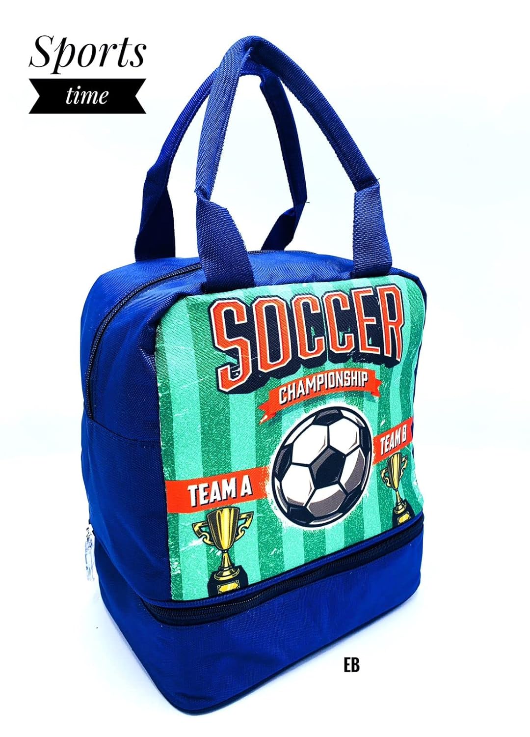 Echo Boomers Blue Soccer Printed Double Layer Insulated Tiffin Lunch Double Bag with Multi Zipper Pockets