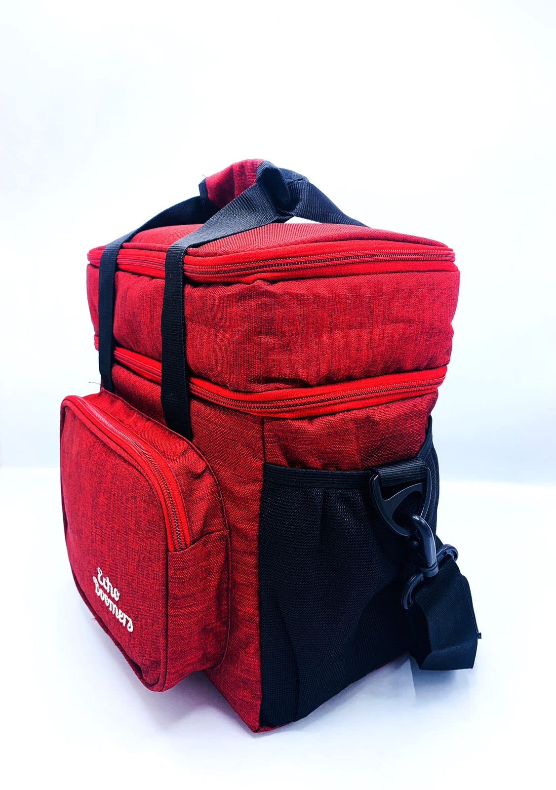 Echo Boomers Red Colour Solid Textured Large Insulated Lunch Double Bag for Men, Women and Teens, Tiffin Bag for Work | Office | Picnic | School | Leakproof Lunch Box with Shoulder Strap