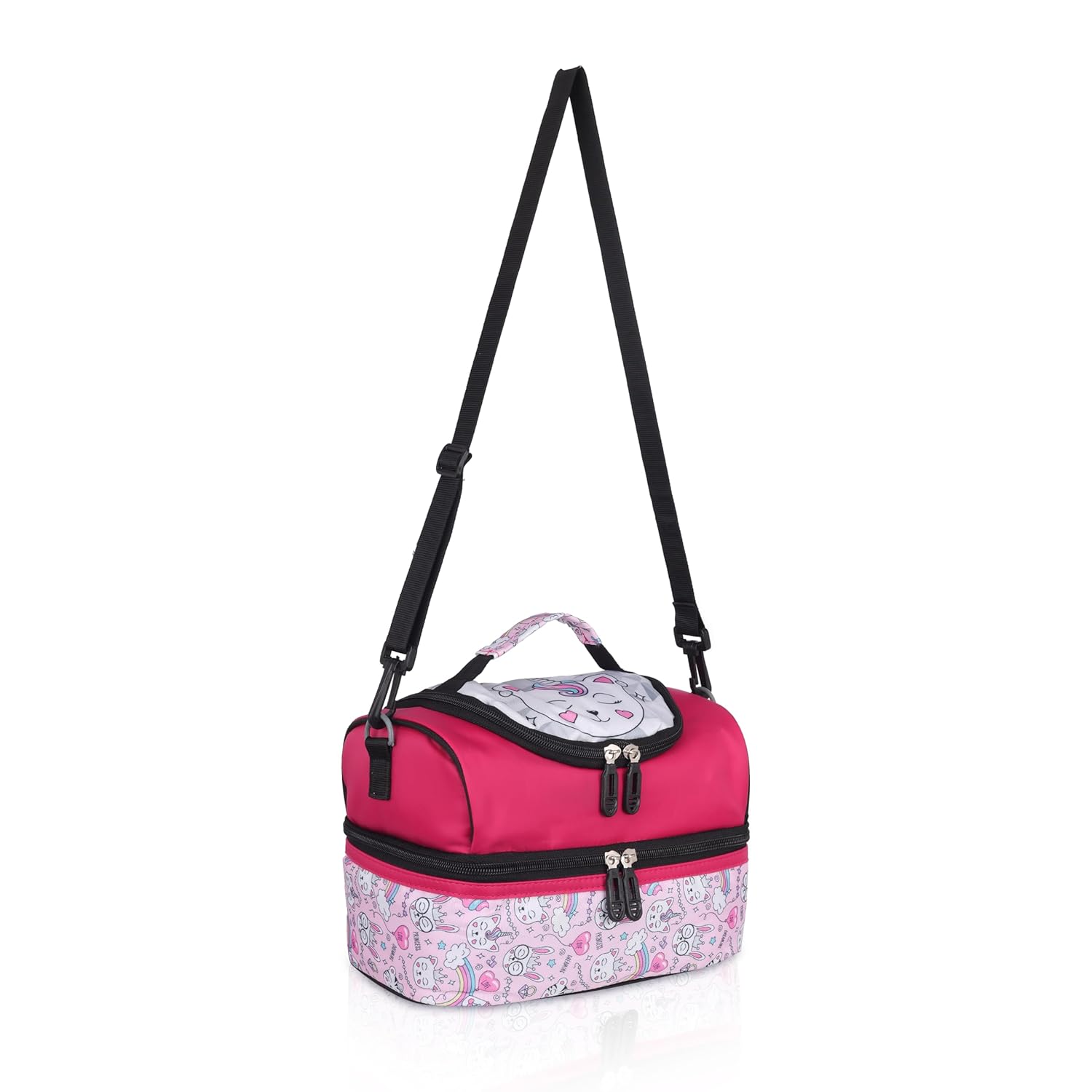 Echo Boomers Red Cat Printed Double Layer Insulated Tiffin Lunch Bag with Detachable Strap