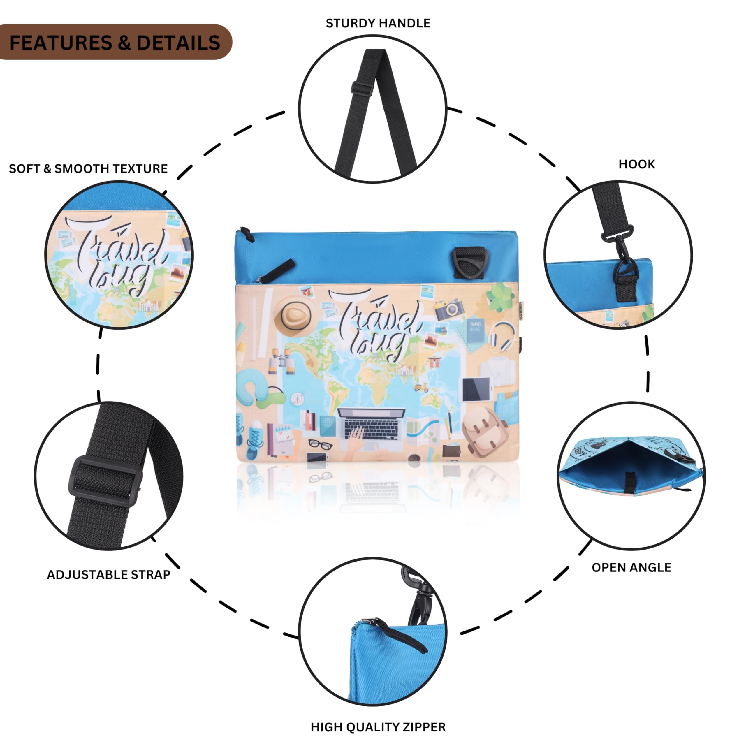Echo Boomers Travel Print Themed Exam & Activity Sling Bag | 3 Compartments | Cushioned & Detachable Strap | Ideal for Outdoor Travel