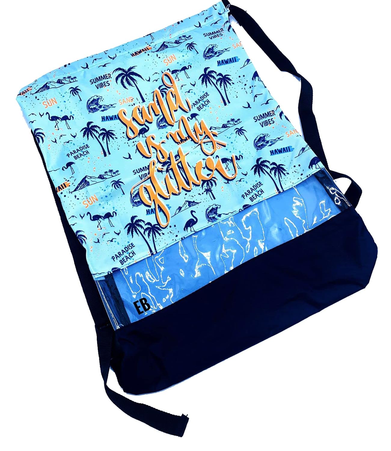 Echo Boomers Blue Beach Sands Printed Design Daily Casual Outdoor Travel Sports Beach Drawstring Backpack