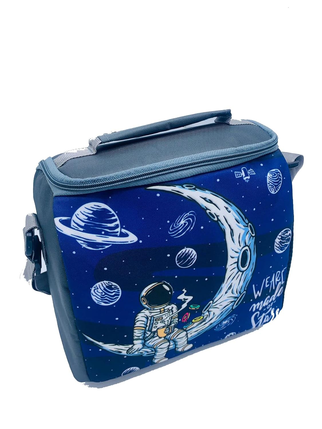 Echo Boomers Moon Printed Insulated Lunch Bag & Rolled Dinning TableMat Combo, Tiffin and Food Storage Bag for Work, Students, Office, Picnic, College & School with Multiple Zipper Pockets Blue