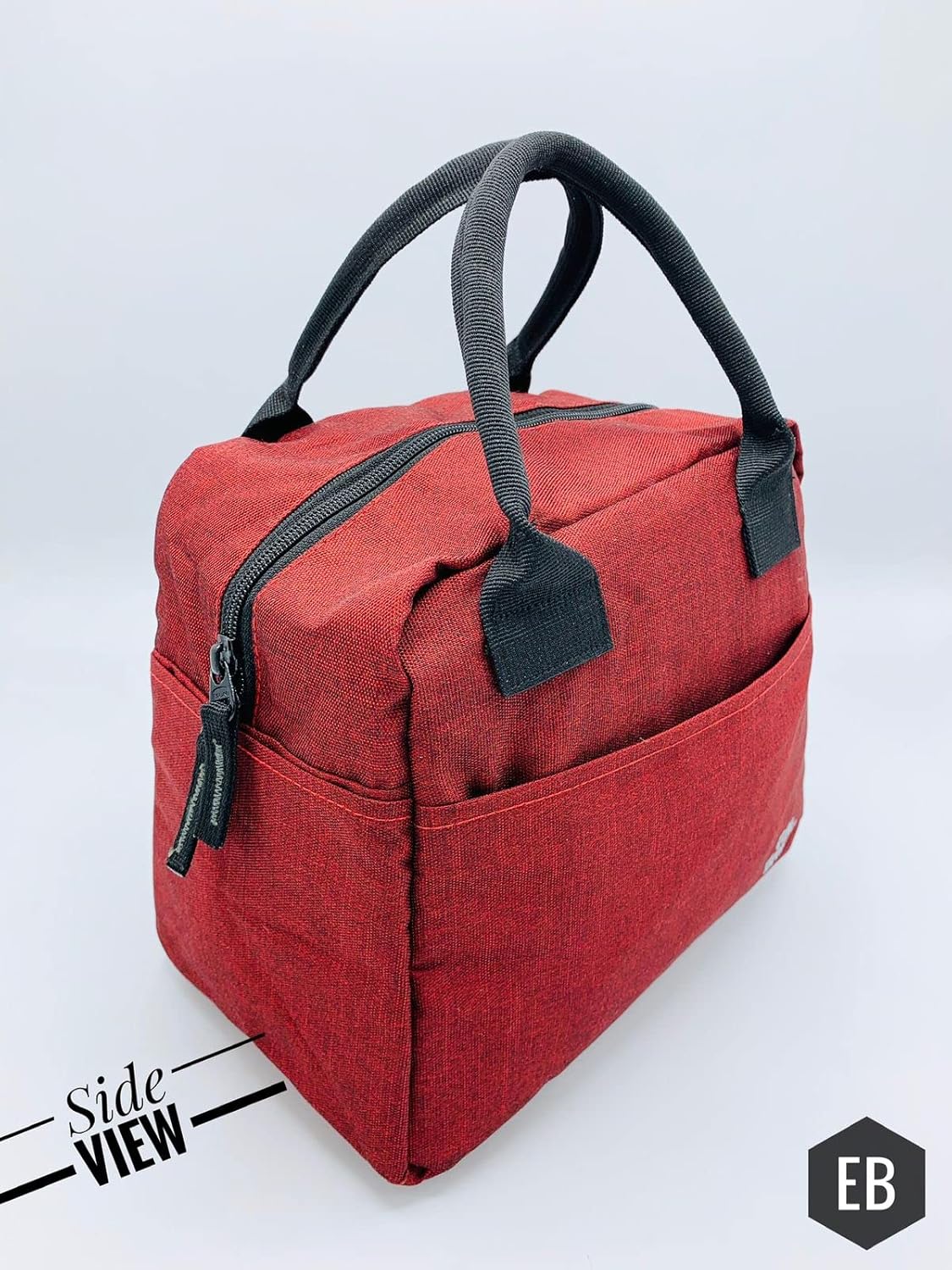 Echo Boomers Red Colour Solid Textured Insulated Tiffin Lunch Bag with Multi Zipper Pockets