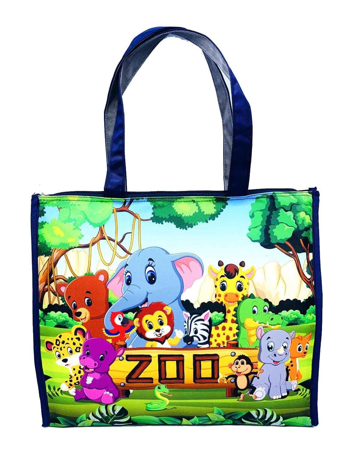 Echo Boomers Green Zoo Printed Jumbo Size Drawing/Activity Tote Bag with Multiple Pockets