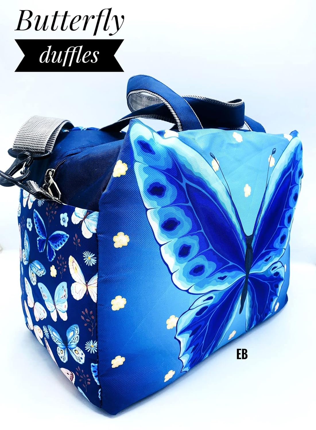 Echo Boomers Blue Butterfly Print Travel Duffle Bag | Multipurpose Sling Bag with Separate Shoe & Laundry Compartment | Perfect for Kids, Men & Women | Lightweight, Durable & Stylish Travel Companion