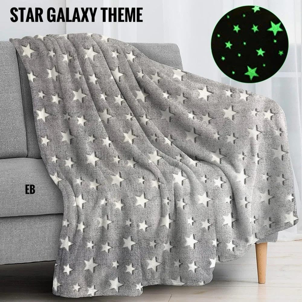 Echo Boomers Stars Glow in The Dark Blanket Printed Blankets for Kids, Light Weight Soft Cozy All Season Blankets for Baby Boys & Girls Pack of 1 Grey Star-Small (50x60 inches)