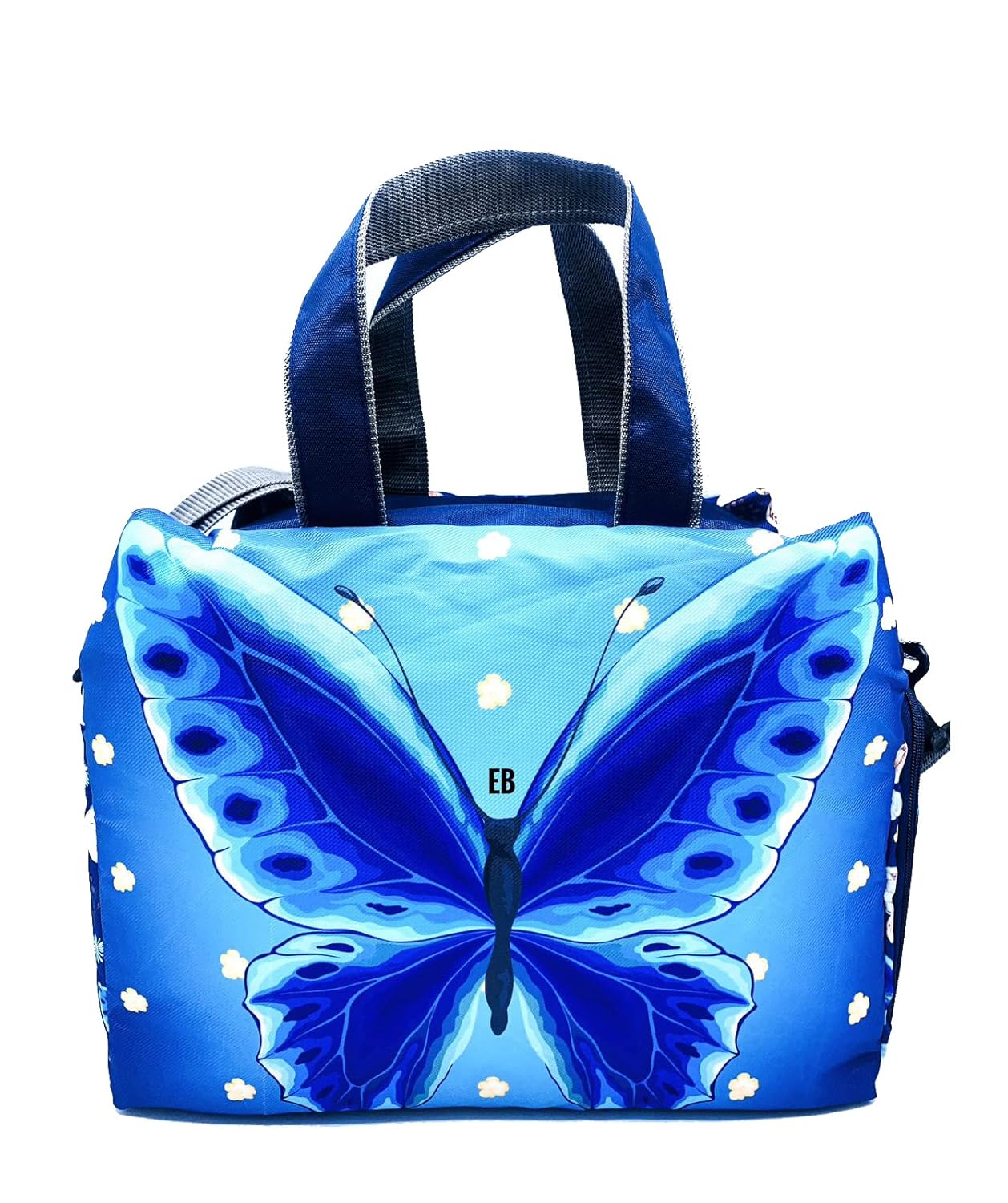 Echo Boomers Blue Butterfly Print Travel Duffle Bag | Multipurpose Sling Bag with Separate Shoe & Laundry Compartment | Perfect for Kids, Men & Women | Lightweight, Durable & Stylish Travel Companion