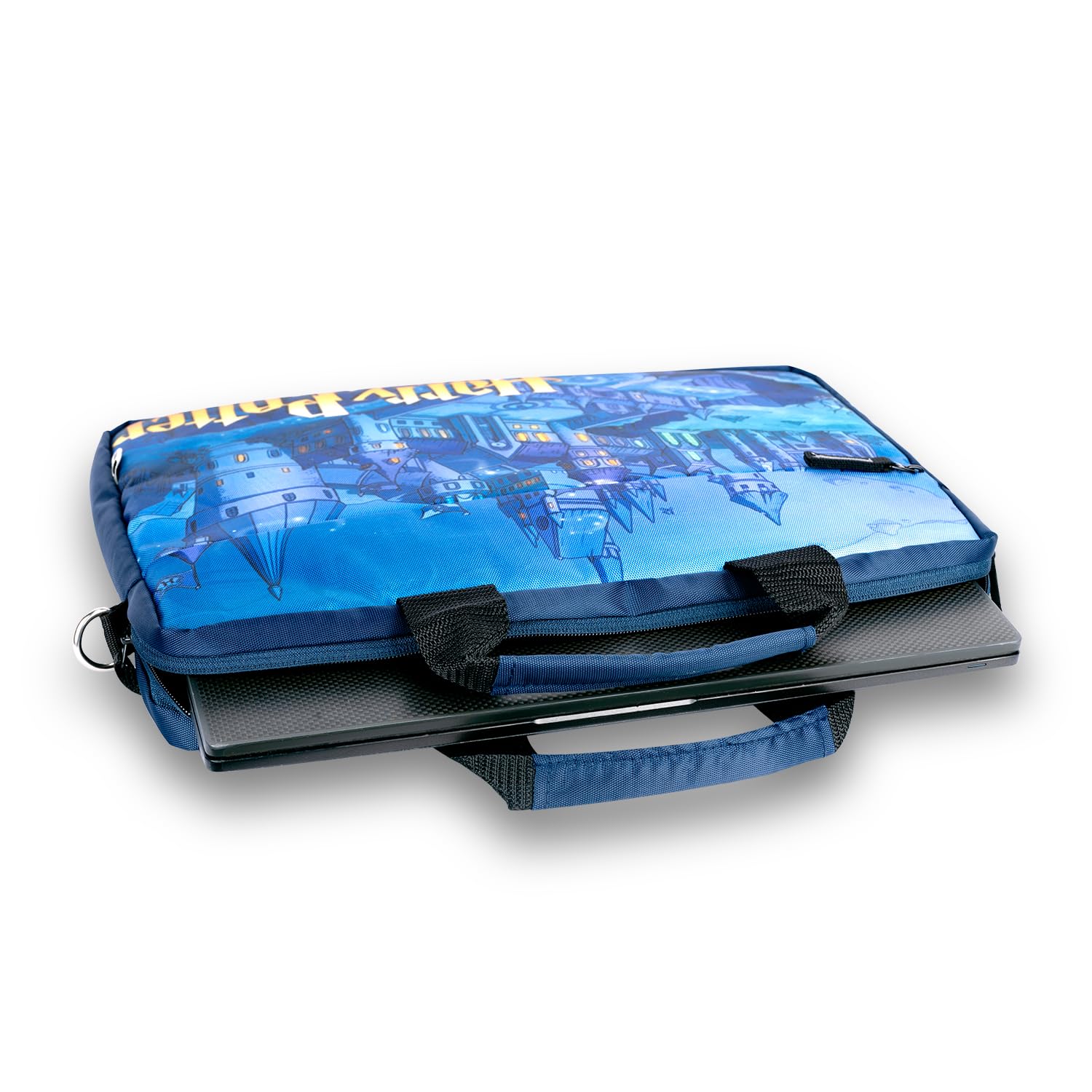 Echo Boomers Harry Potter Printed Blue Colour Multi Pocket Sling Laptop Bag with Detachable Strap