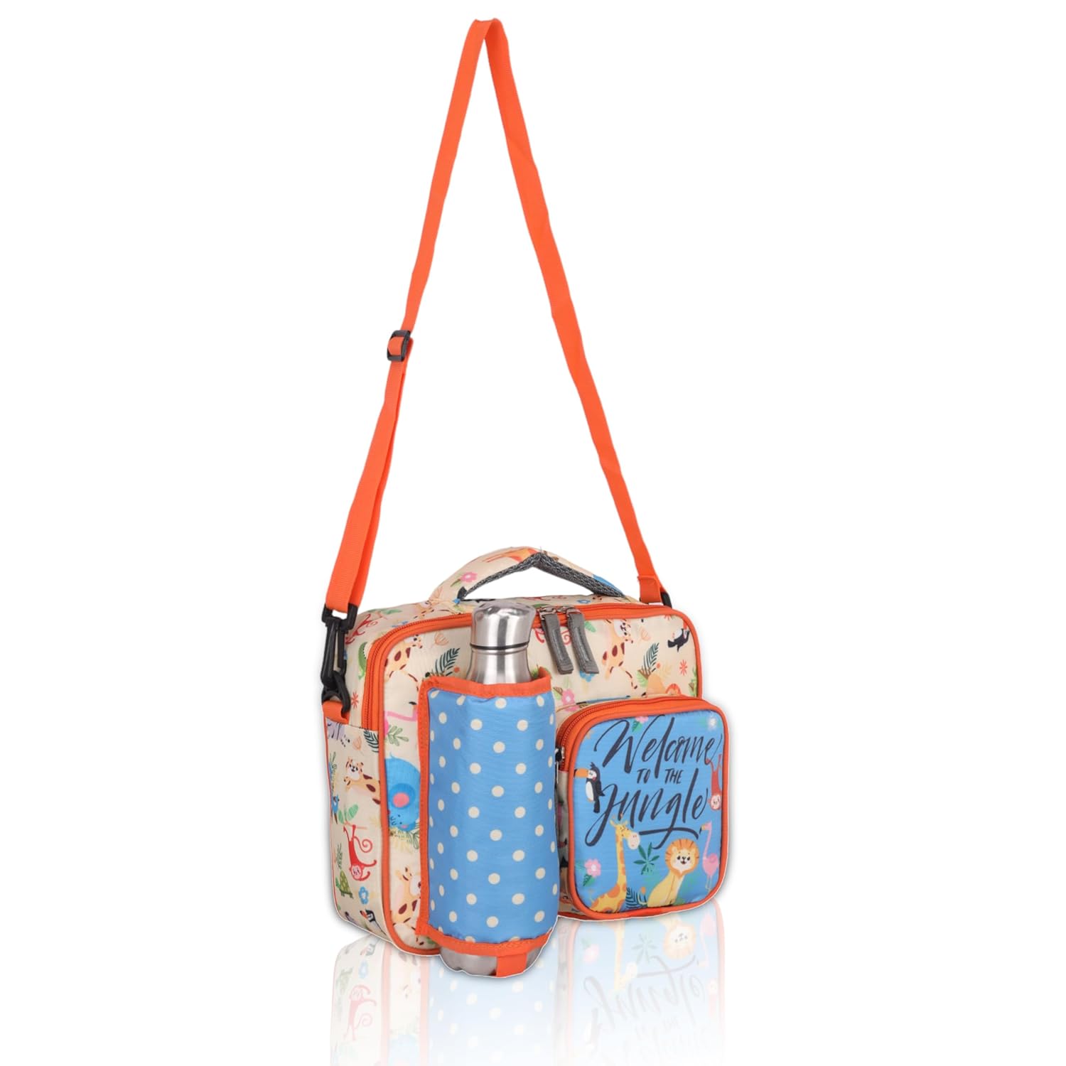 Echo Boomers Bleu Animal Print Insulated Tiffin Lunch Bags for Kids with Multi Zipper Pockets