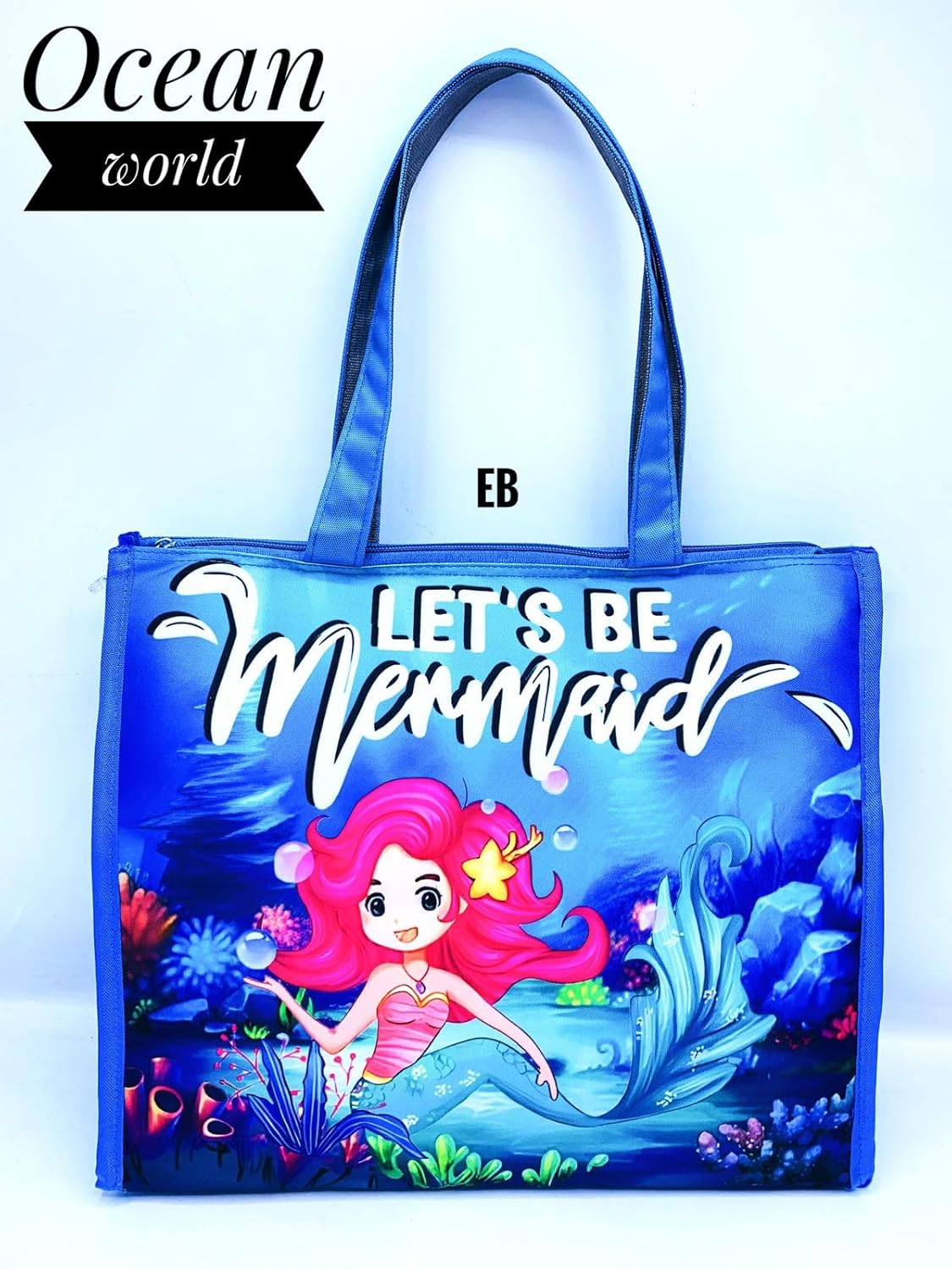 Echo Boomers Blue Mermaid Printed Jumbo Size Drawing/Activity Tote Bag with Multiple Pockets