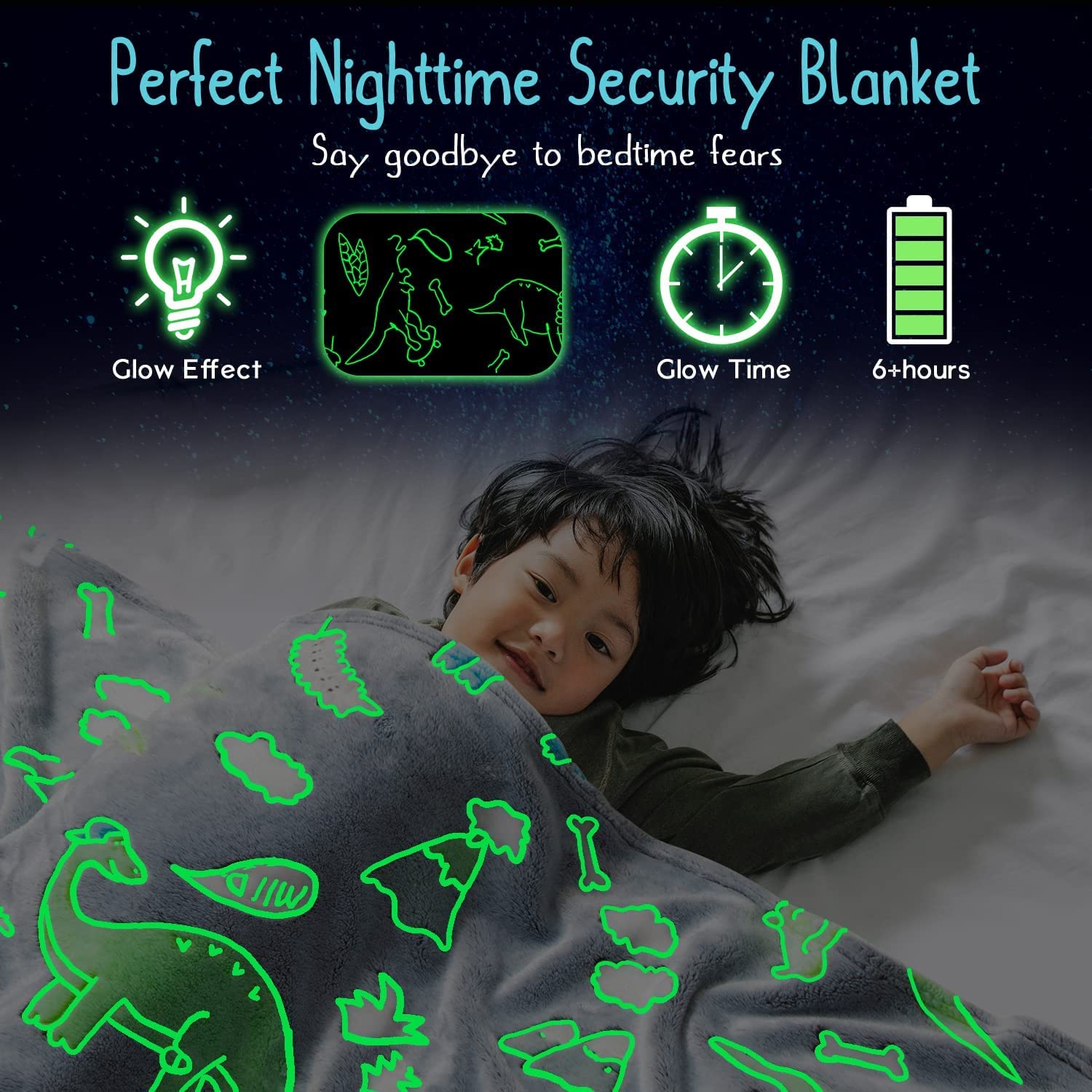 Echo Boomers Dino Glow in The Dark Blanket Printed Blankets for Kids, Light Weight Soft Cozy All Season Blankets for Baby Boys & Girls Pack of 1 Grey Star-Big (60x80 inches)