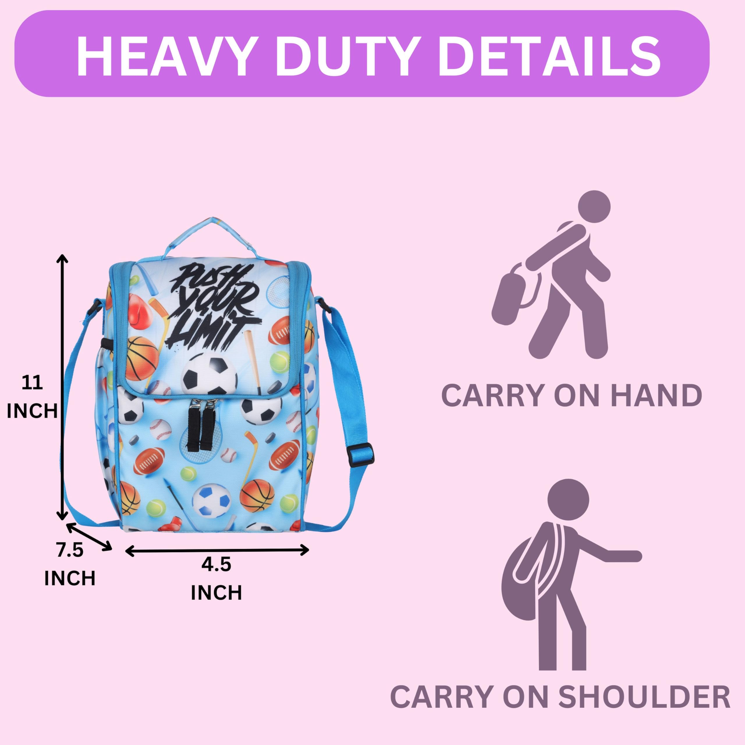 Echo Boomers Football/Soccer Push Your Limit Lunch Bag for Kids | Tiffin Bag with Strap | Sports Theme | Ideal for Picnics and School