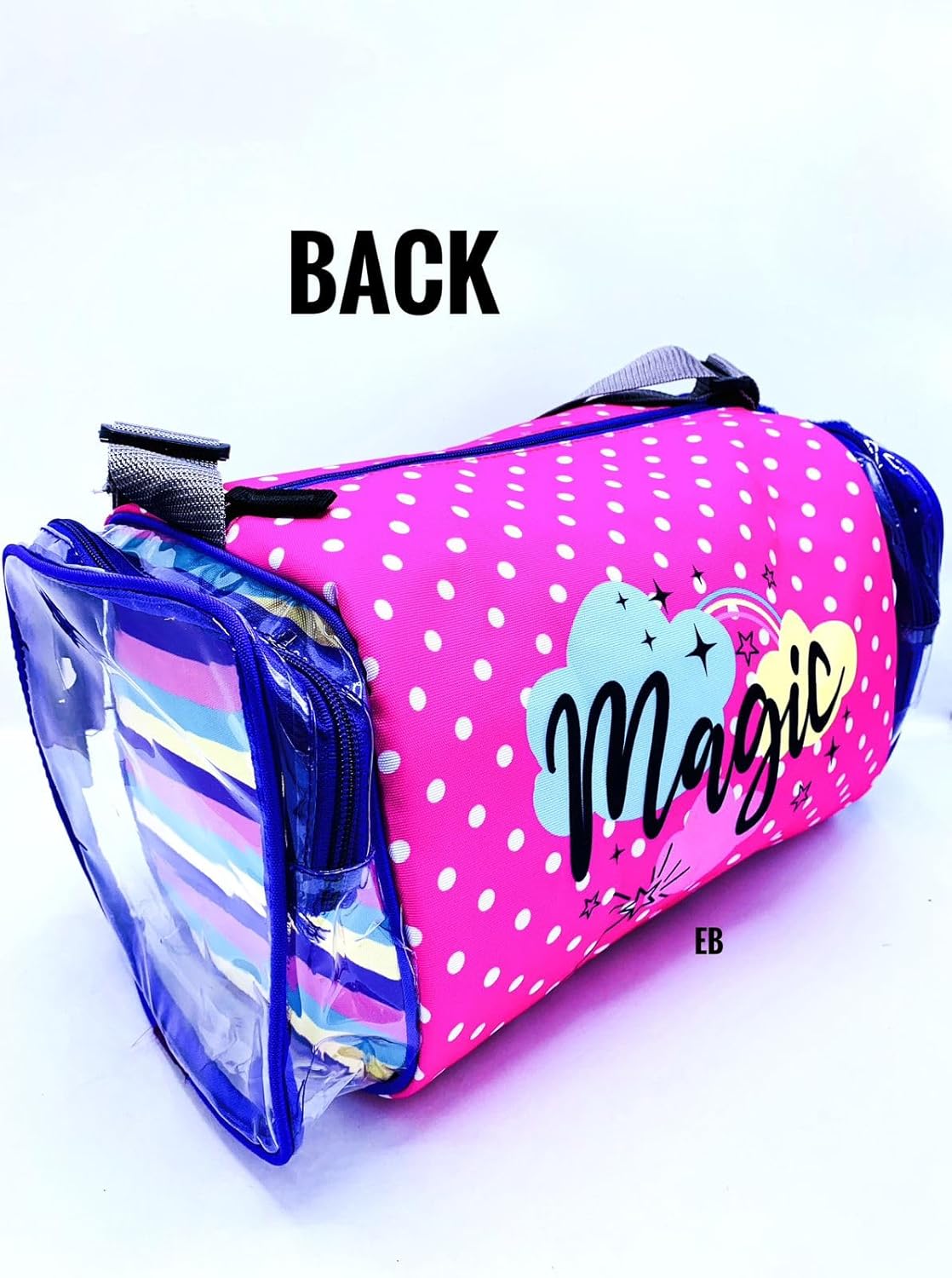 Echo Boomers Pink Unicorn Print Square Travel Duffle Gym Luggage Bag with PVC Side Compartments