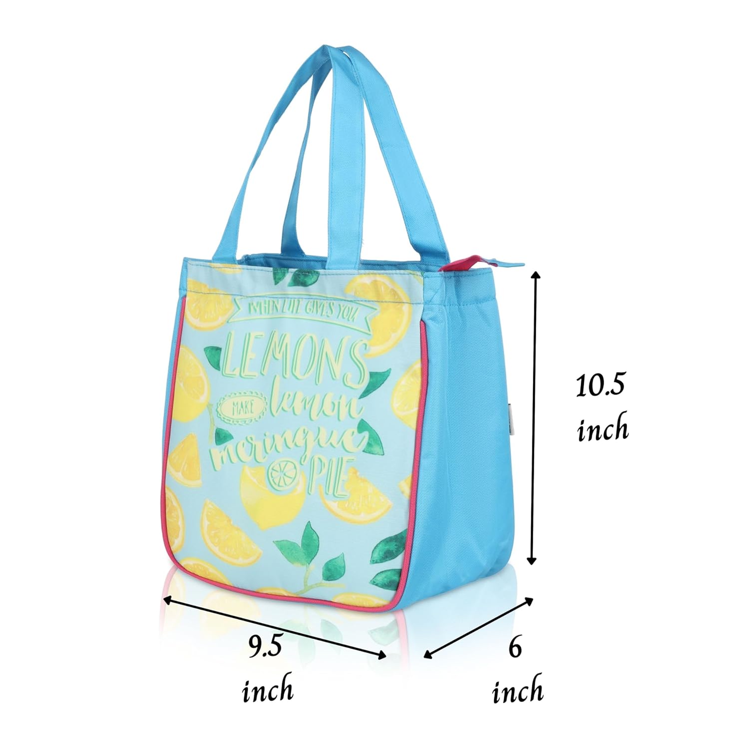 Echo Boomers Blue Lemons Printed Lunch Bag- Insulated, Spacious & Stylish for School, Work, or Outings