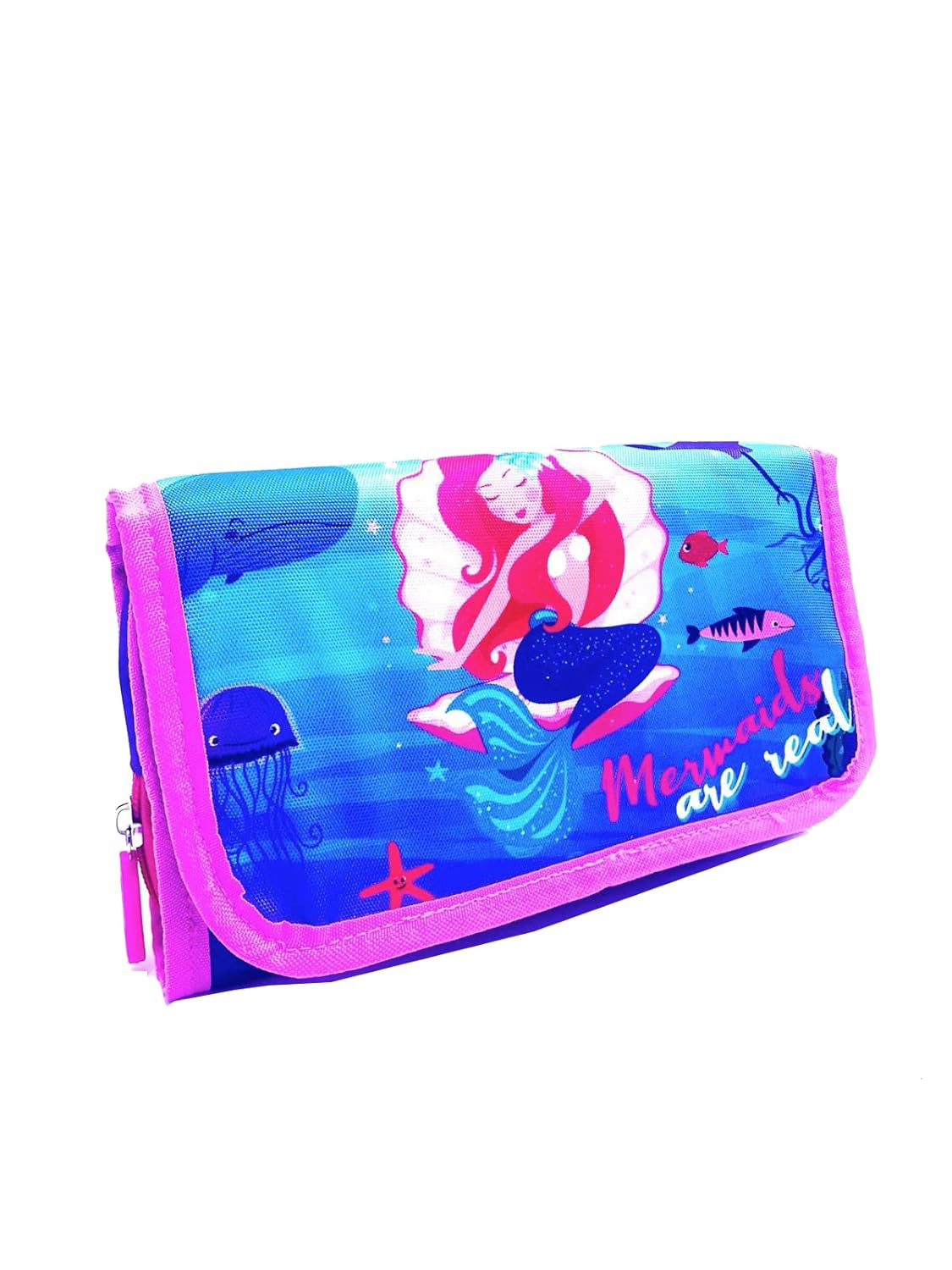 Echo Boomers Blue Mermaid Print Flip Flap Stationery Organizer Storage Utility Pouch