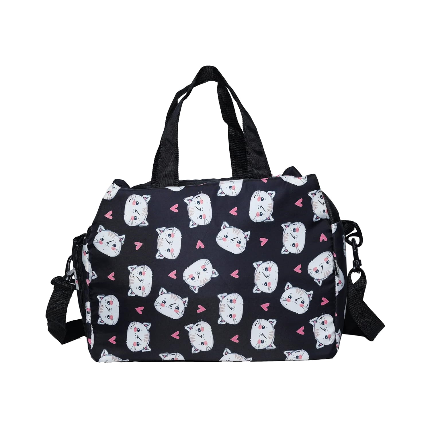 Echo Boomers White Cat Printed Travel Duffle Bag | Multipurpose Sling Bag with Separate Shoe & Laundry Compartment | Perfect for Kids, Men & Women | Lightweight, Durable, & Stylish Travel Companion