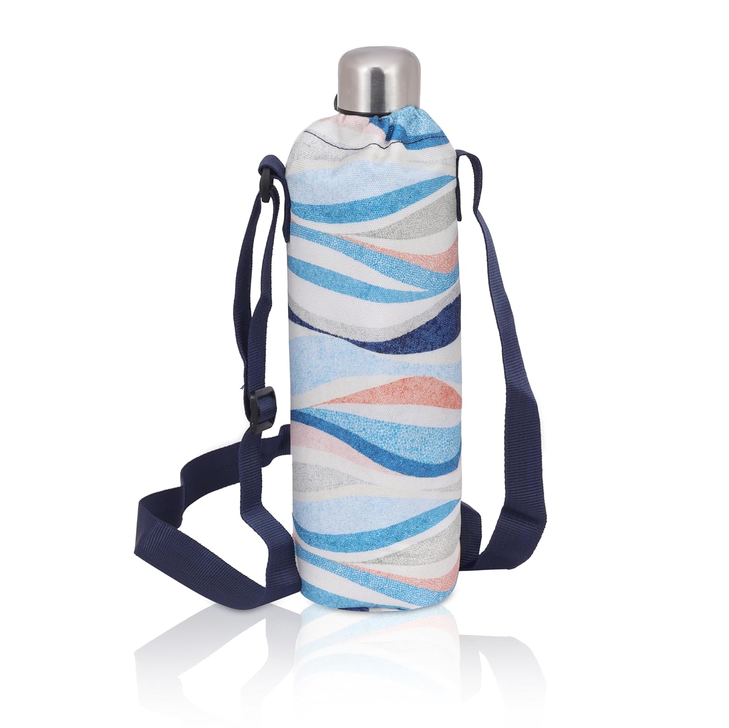 Echo Boomers Stripes Theme Printed Large Insulated Lunch Bag with Mesh Compartment & Water Bottle Combo - Sky Blue