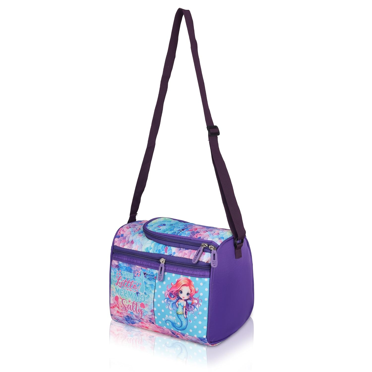 Echo Boomers Little Mermaid Printed Double Insulated Tiffin Lunch Bag with Multi Zipper Pockets - Pink