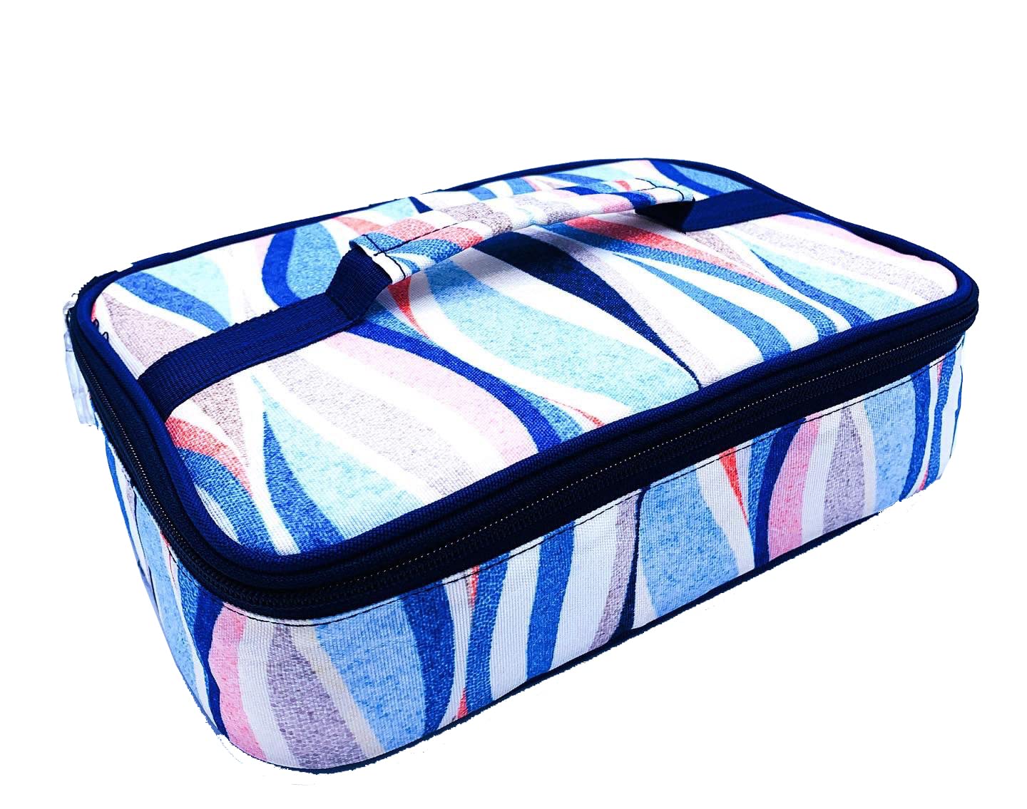 Echo Boomers Blue Stripes Printed Insulated Tiffin Bento Lunch Large Bag with Multi Zipper Pockets