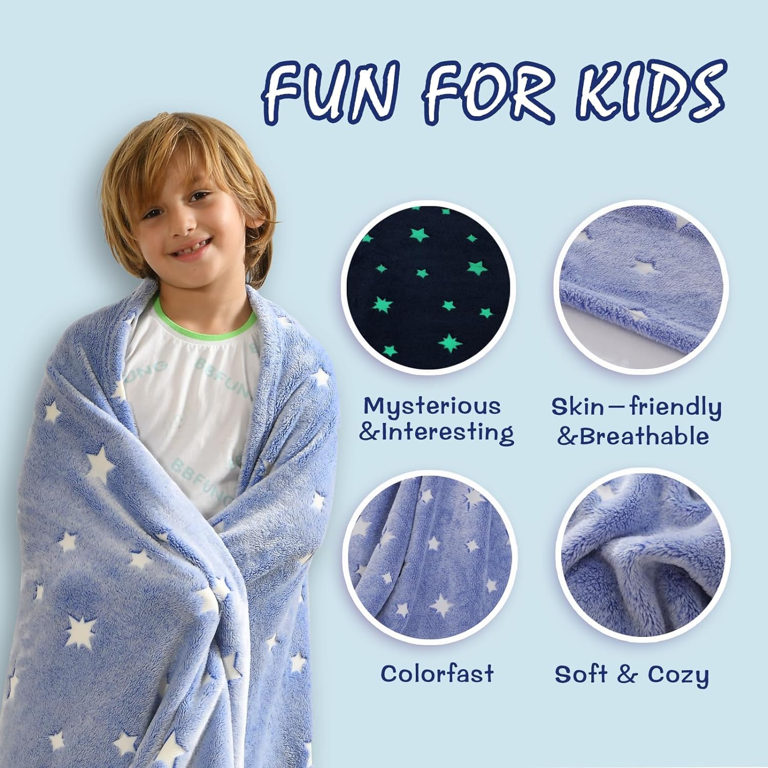 Echo Boomers Stars Glow in The Dark Blanket Printed Blankets for Kids, Light Weight Soft Cozy All Season Blankets for Baby Boys & Girls Pack of 1 Grey Star-Small (50x60 inches)