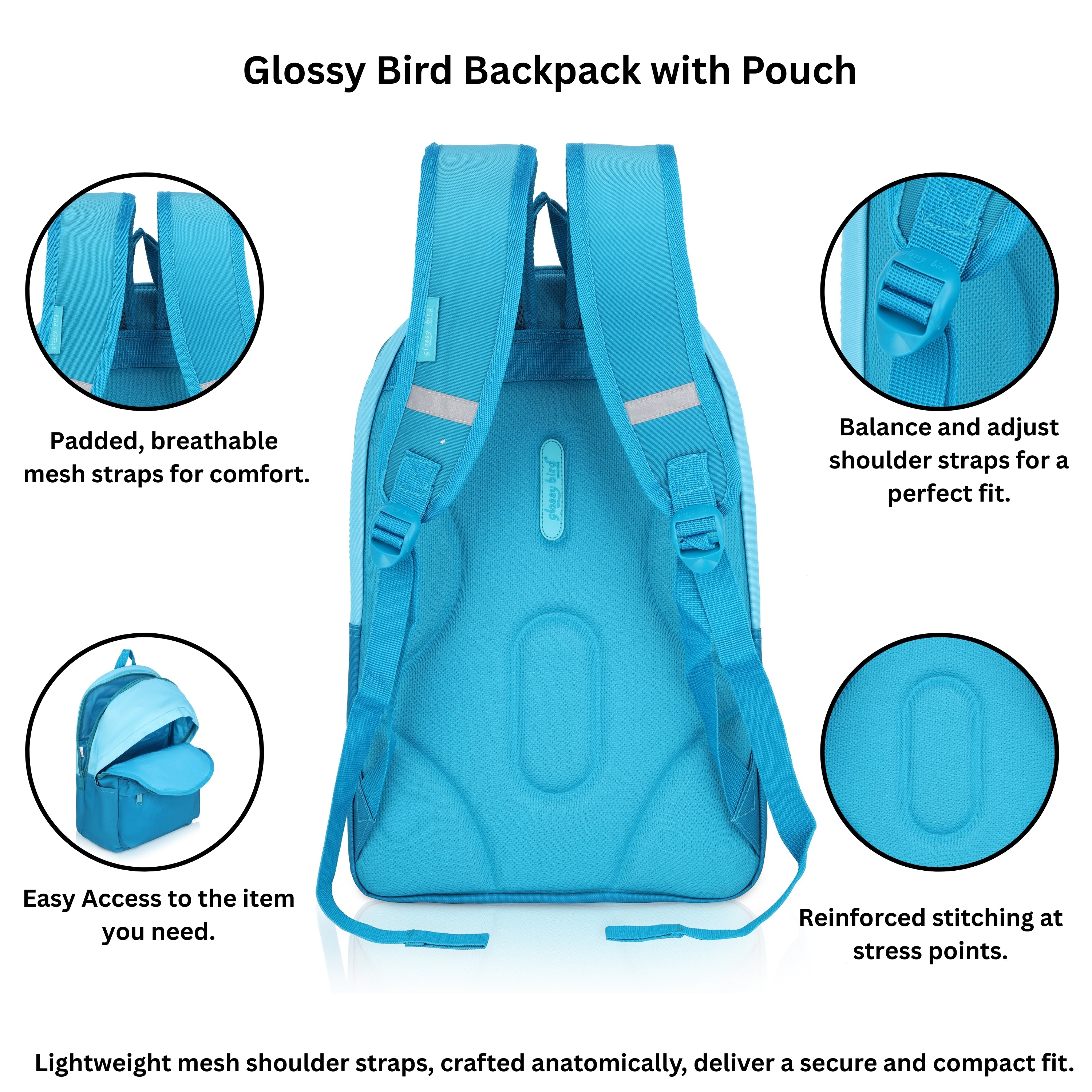 Echo Boomers Glossy Bird Backpack with Pouch – Casual Backpack with Compartments, Front Pocket, Bottle Holder – Ideal for School, College, Travel – Boys, Girls, Men, Women (Pink)