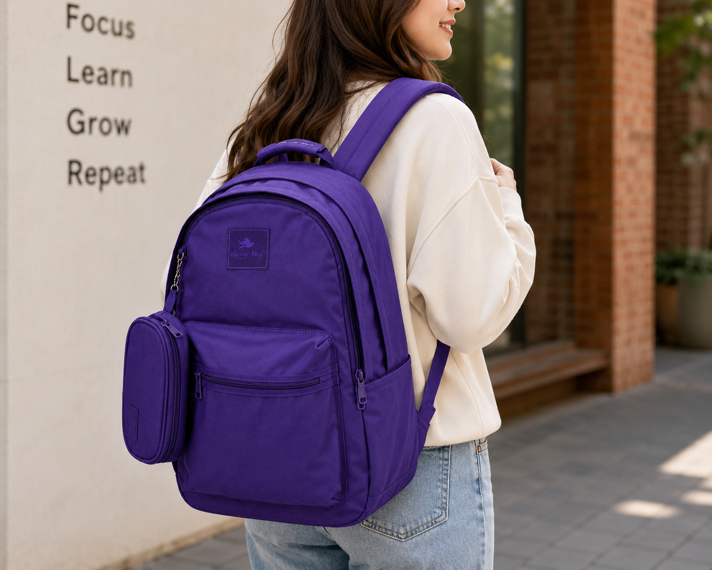 Echo Boomers Glossy Bird Everyday Backpack with Pencil Pouch| Water-Resistant Backpack for School, College, Office & Travel | Lightweight with Multiple Compartments