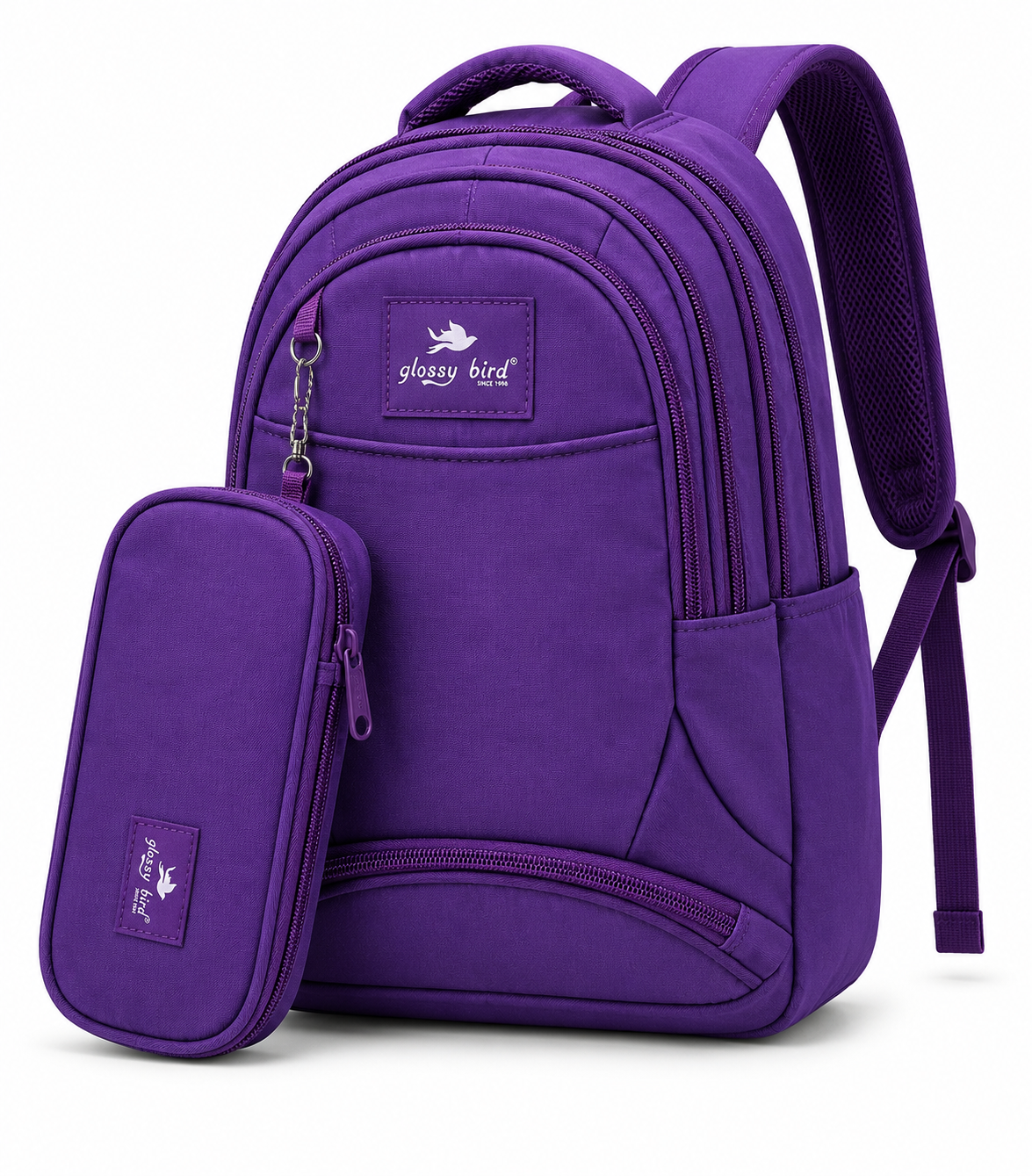Echo Boomers Glossy Bird Explorer Backpack with Pencil Pouch | Lightweight Water-Resistant School, College, Office & Travel Backpack with Multiple Compartments