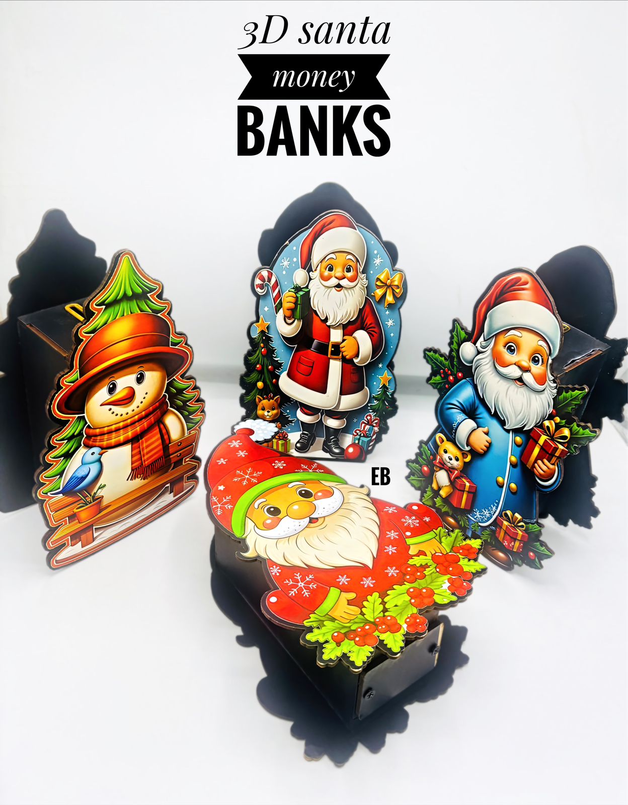Echo Boomers MDF 3D Santa Money Bank – Kids & Student Coin Savings Box | Christmas Gift