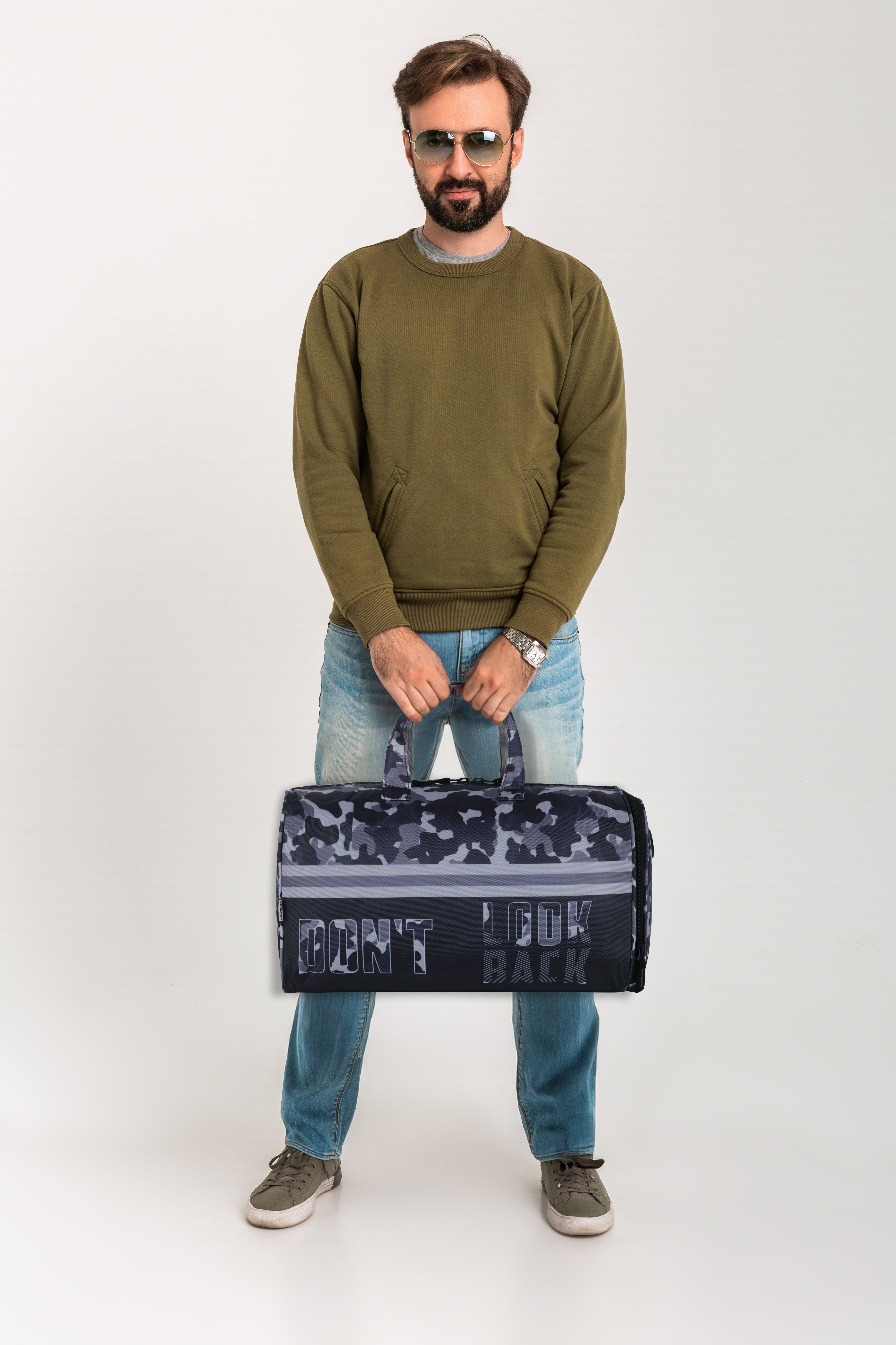 Echo Boomers Square Text Print Duffle Bag – Stylish Travel & Gym Bag with Shoe Compartment