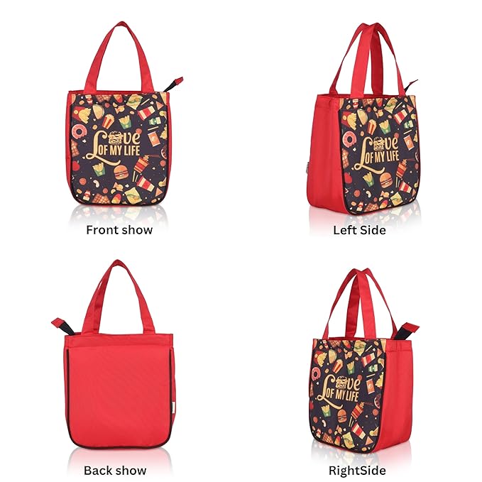 Echo Boomers Red Khana Printed Lunch Bag- Insulated, Spacious & Stylish for School, Work, or Outings