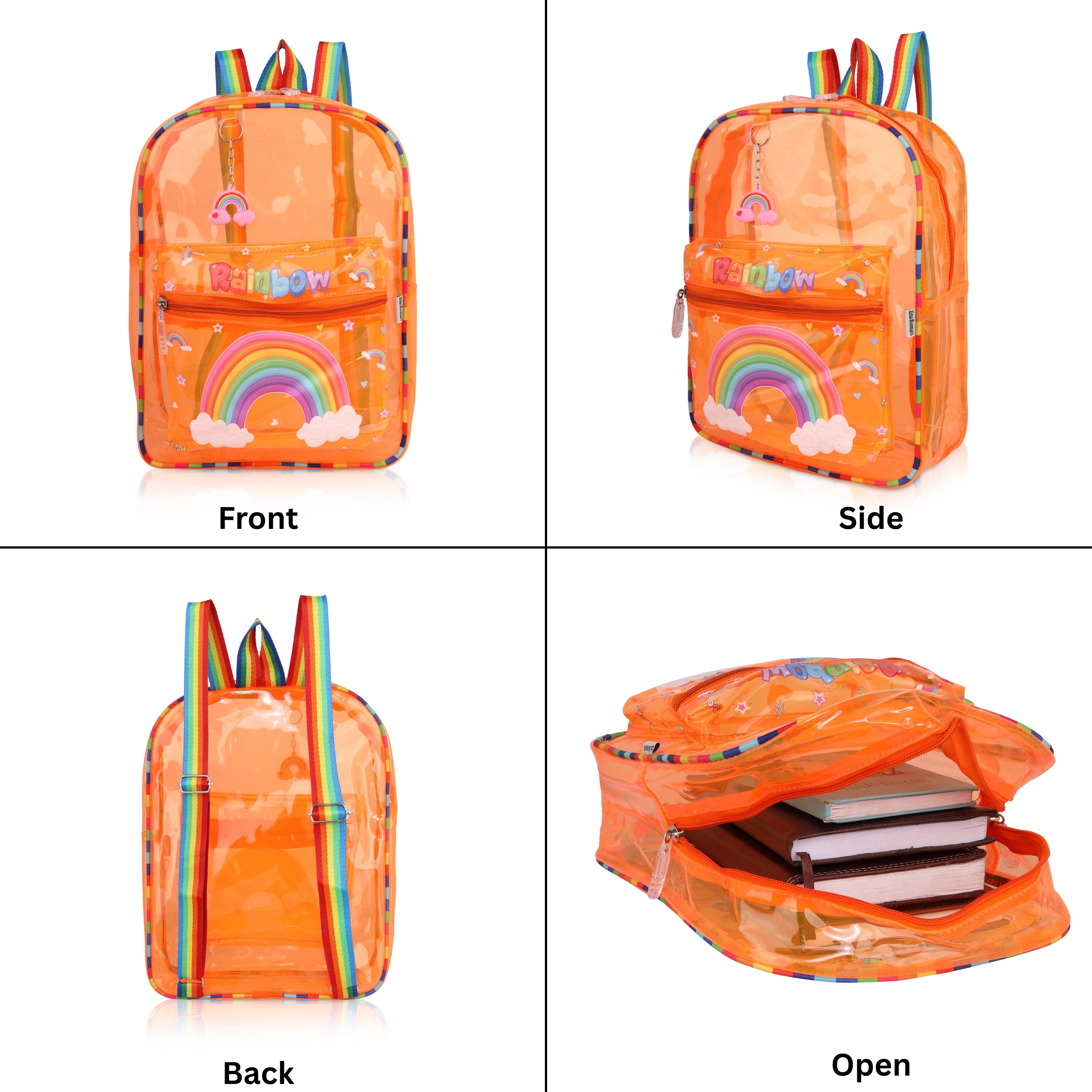 Echo Boomers Orange Jelly Backpack Stylish, Lightweight & Durable with Rainbow Print, Transprint Soft Plastic, Adjustable Straps, Sturdy Handle, Premium Zipper & Versatile Design for School, Play & Everyday Adventures.