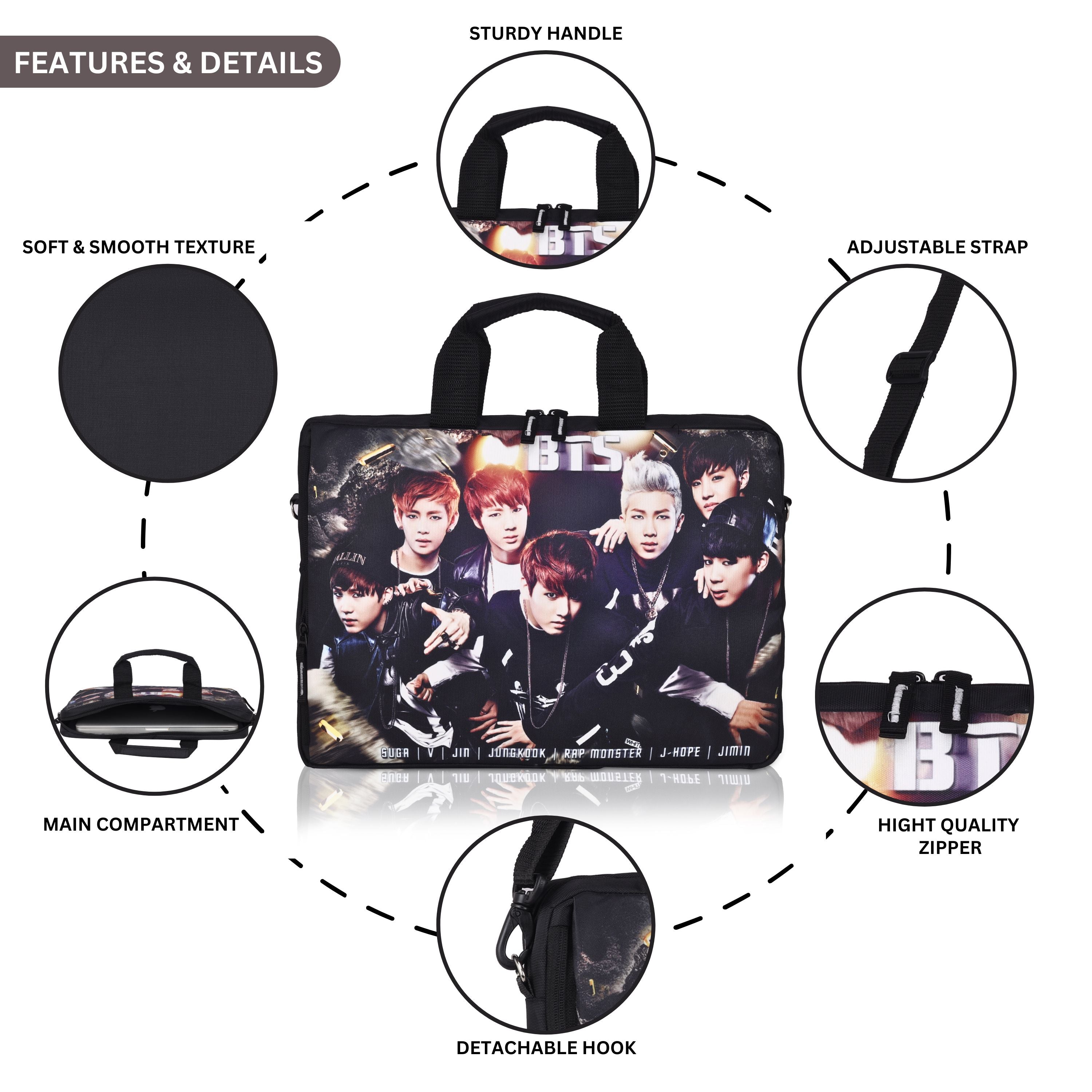Echo Boomers BTS-Themed Laptop Sling Bag – 15 Inch Stylish Office & School Messenger Bag for Boys & Teens
