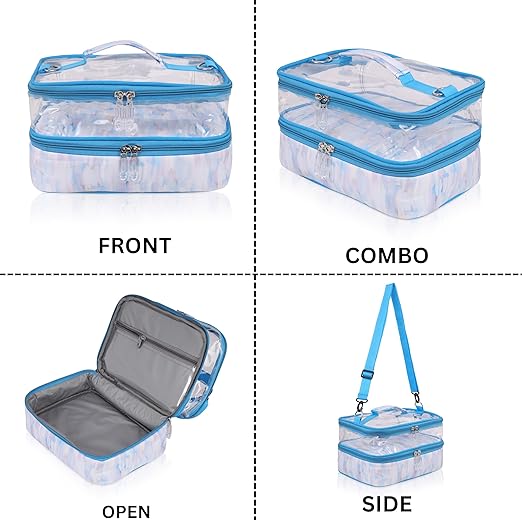 Echo Boomers Solid Large Double-Decker Insulated Lunch Bag with Multi-Compartment Zipper Pockets