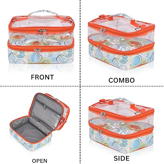 Echo Boomers Art Print Designed Small Double-Decker Insulated Lunch Bag with Multi-Zipper Pockets - Orange