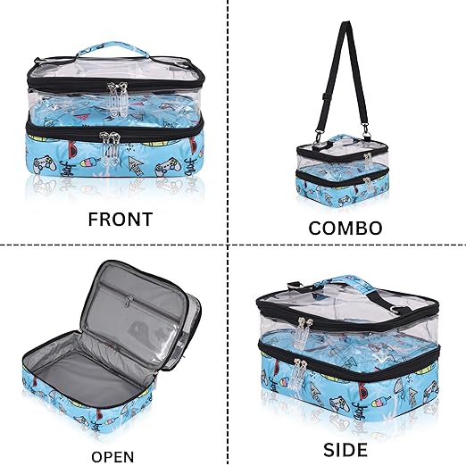 Echo Boomers Beach Printed Large Double-Decker Insulated Lunch Bag with Multi-Compartment Zipper Pockets