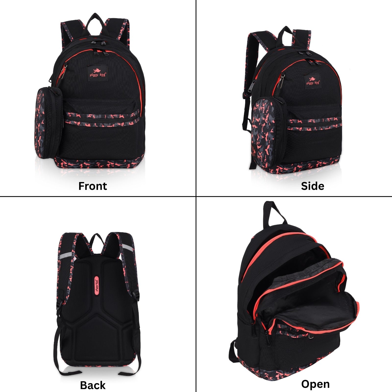 Echo Boomers Glossy Bird Backpack (PURPLE) – Water-Resistant School, Travel & Office Bag for Men & Women with Detachable Pouch, Padded Straps, Multi-Pockets & Reflective Strips